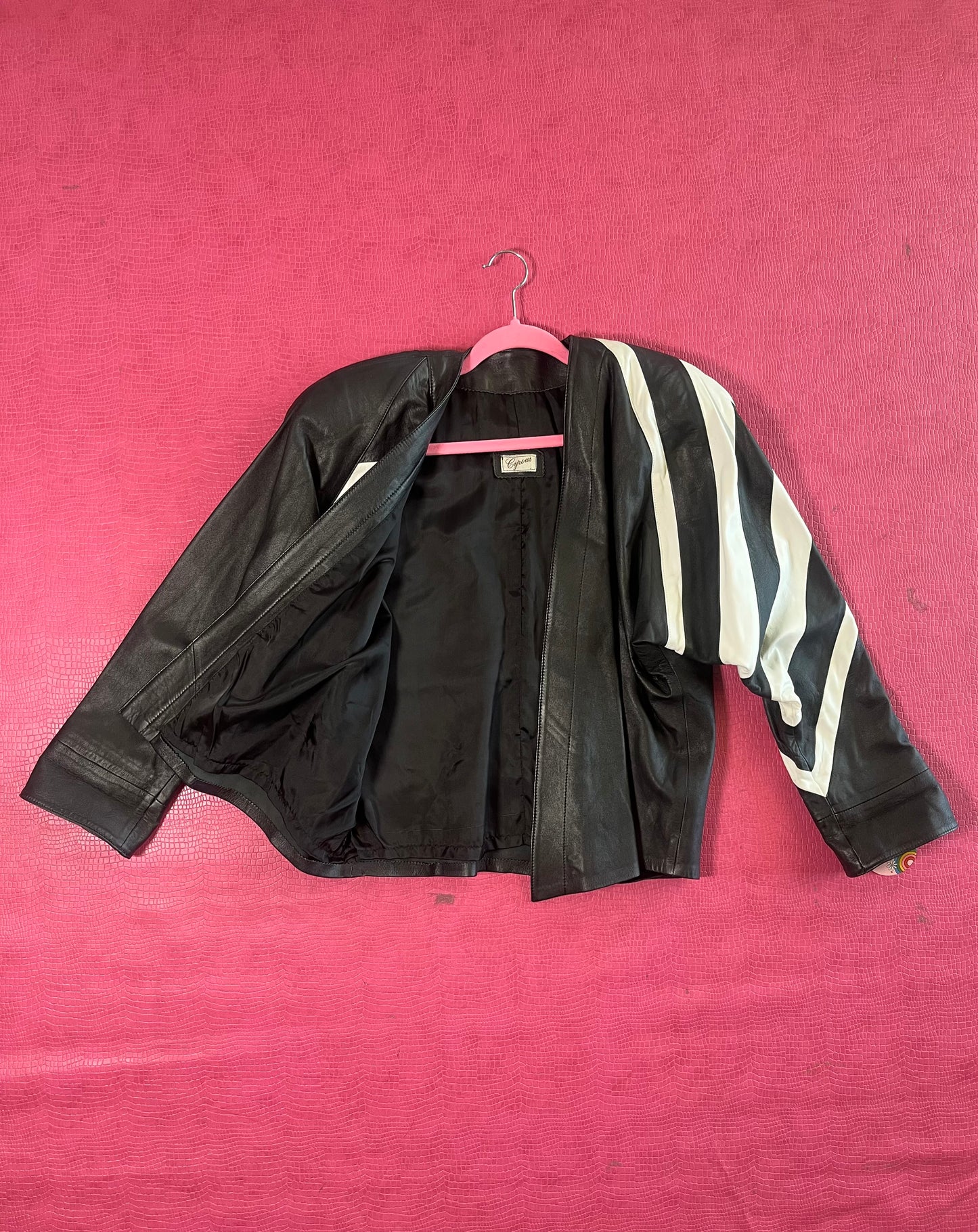 Vintage 80s "Cyrous" Black & White Leather - Fits Most Sizes