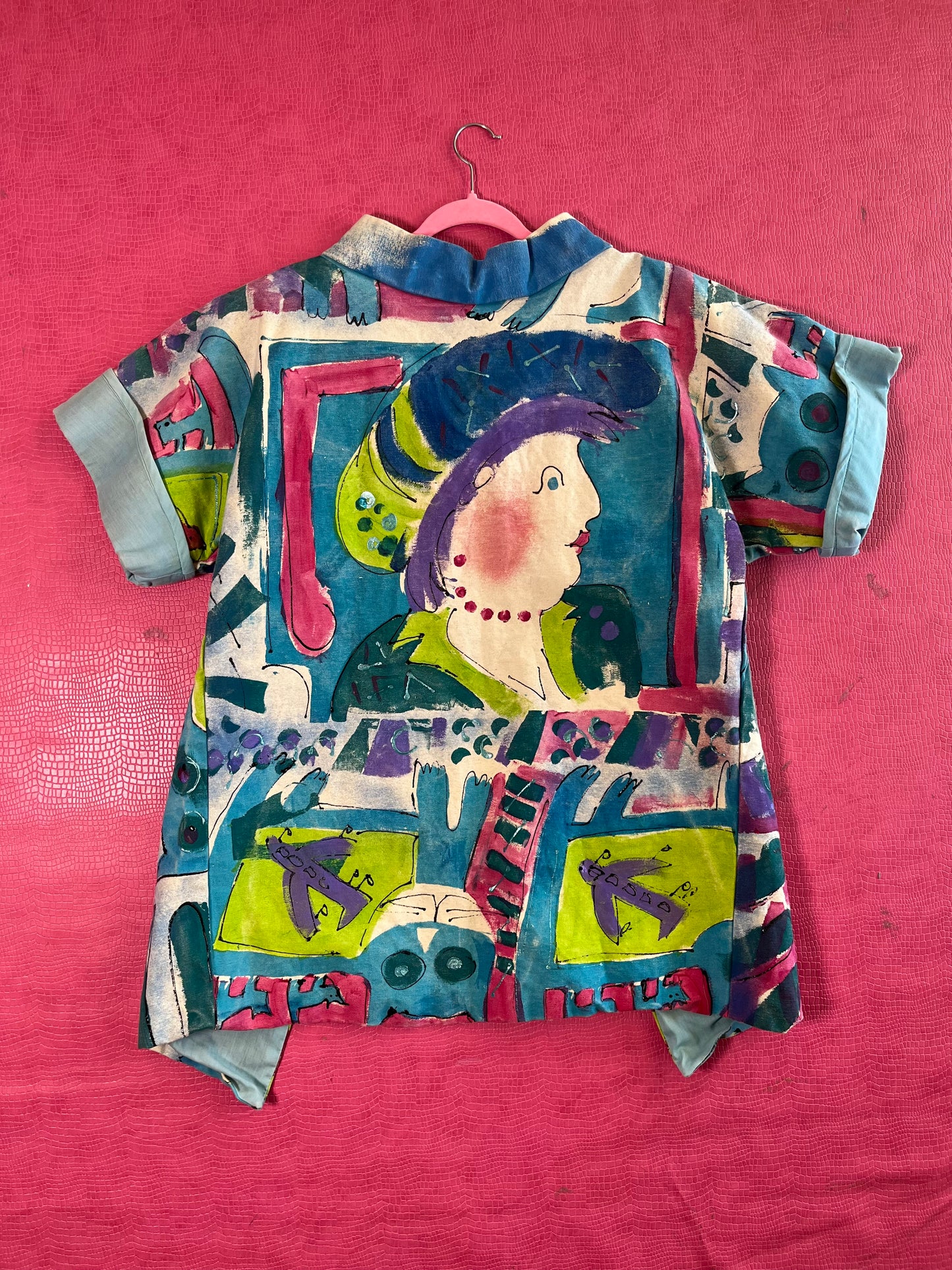 Vintage 80s Hand Painted Cat Lady Jacket - One Size Fits Most