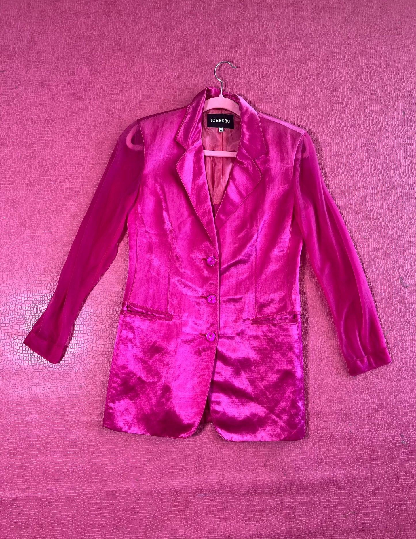 Vintage 80s "Iceberg" Pink Blazer Jacket Dress - Best Fits Size XS-S