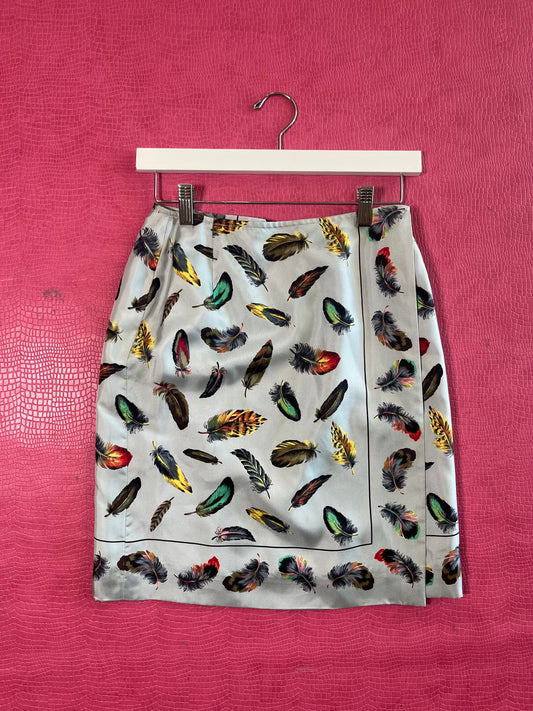 Vintage 80s "Carlisle" Feather Print Skirt - Best Fits Size XS