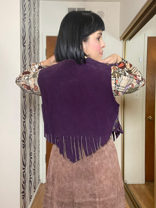 Vintage 70s Purple Suede Vest - Fits Most Sizes