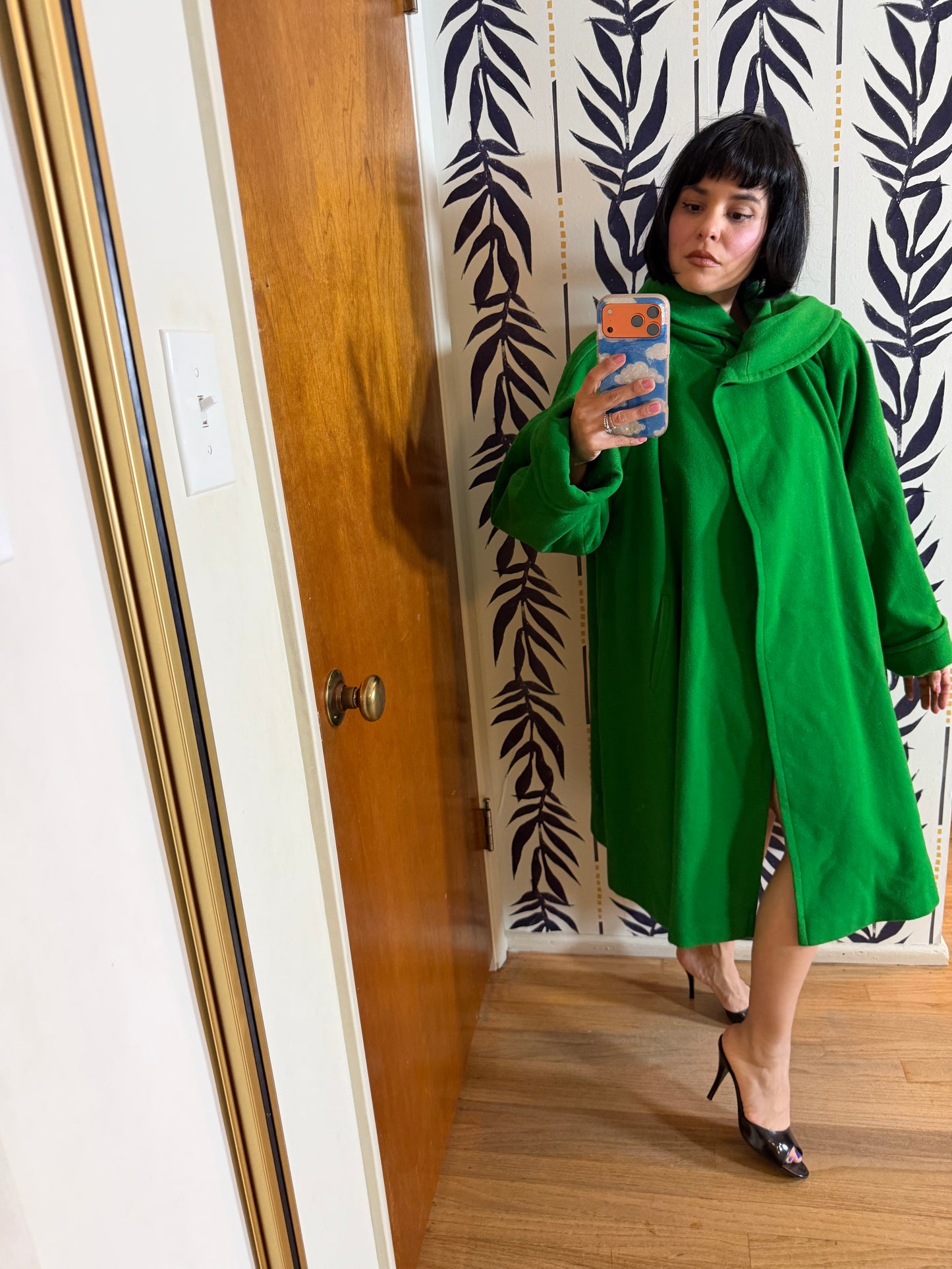 Vintage 80s does 50s Kelley Green Swing Coat by Linda Richards Fits Most Sizes