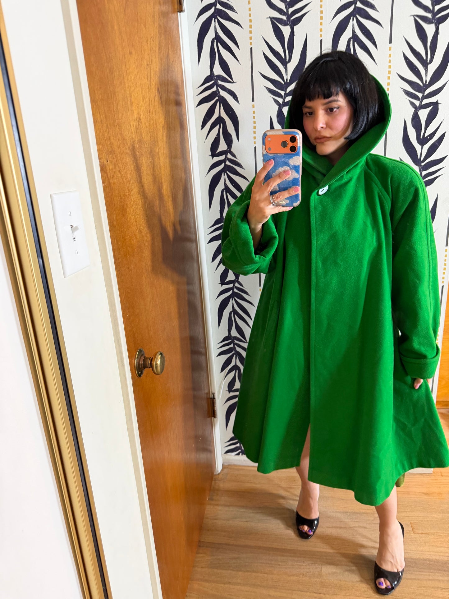 Vintage 80s does 50s Kelley Green Swing Coat by Linda Richards Fits Most Sizes