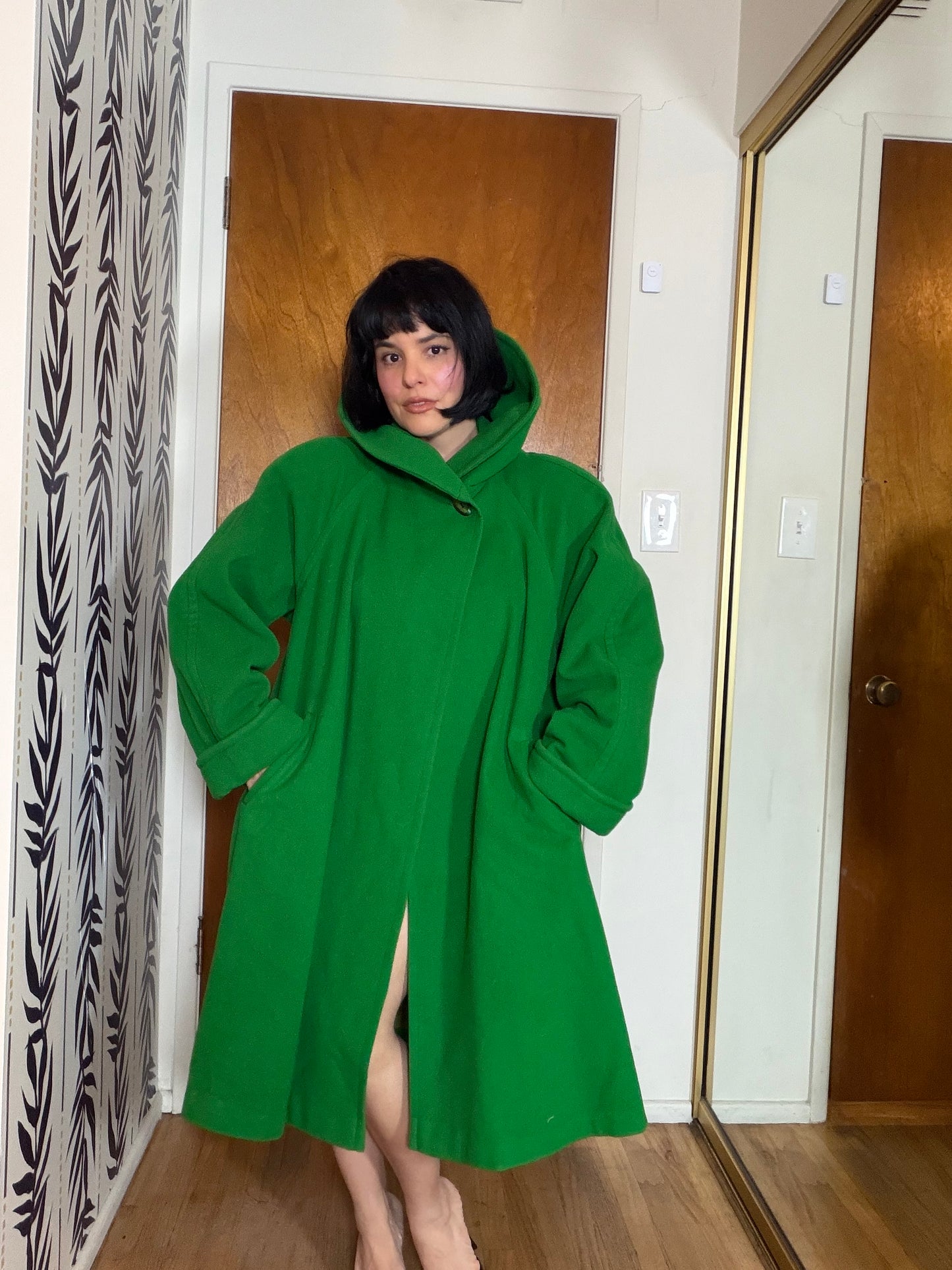 Vintage 80s does 50s Kelley Green Swing Coat by Linda Richards Fits Most Sizes