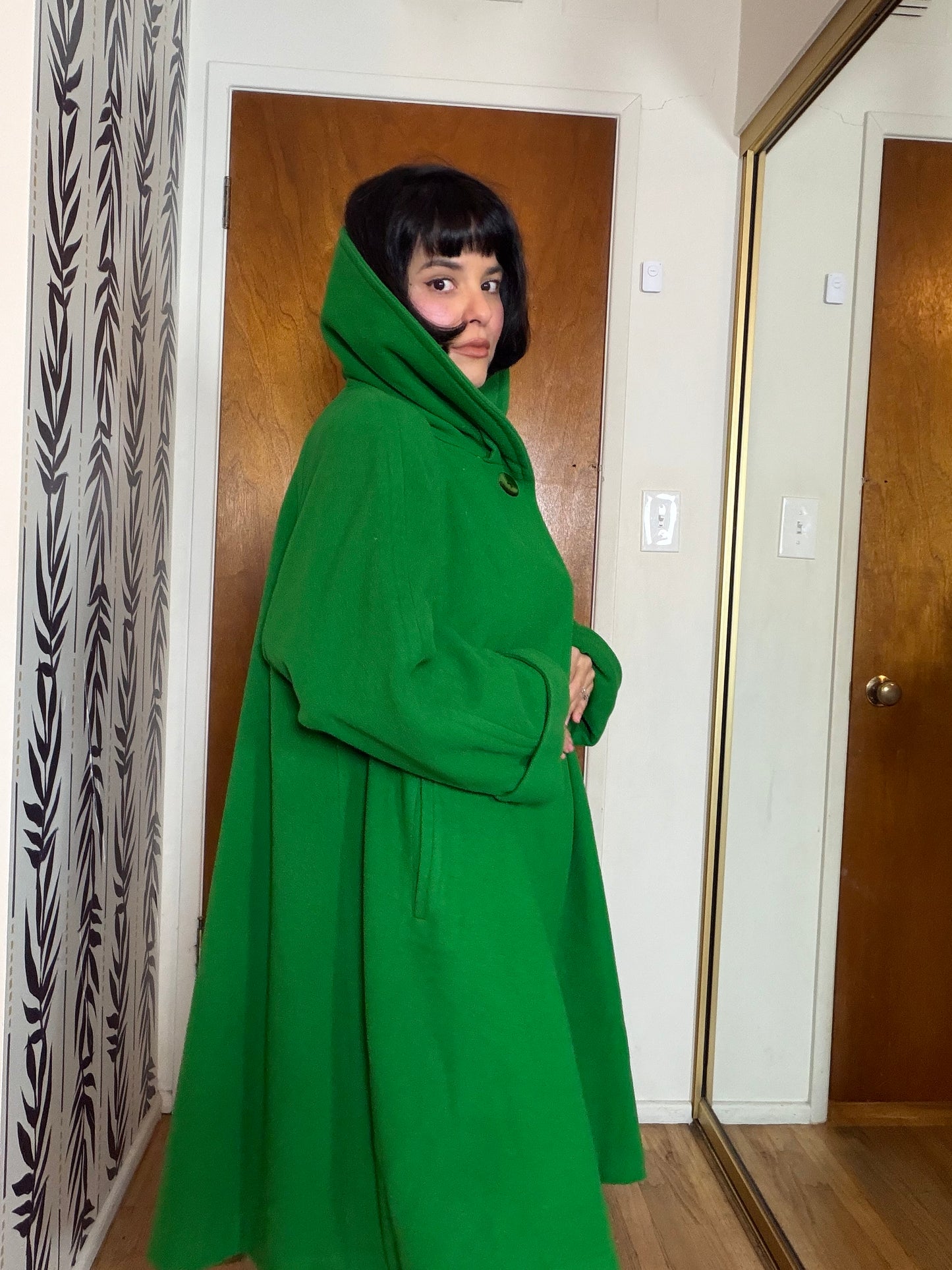 Vintage 80s does 50s Kelley Green Swing Coat by Linda Richards Fits Most Sizes