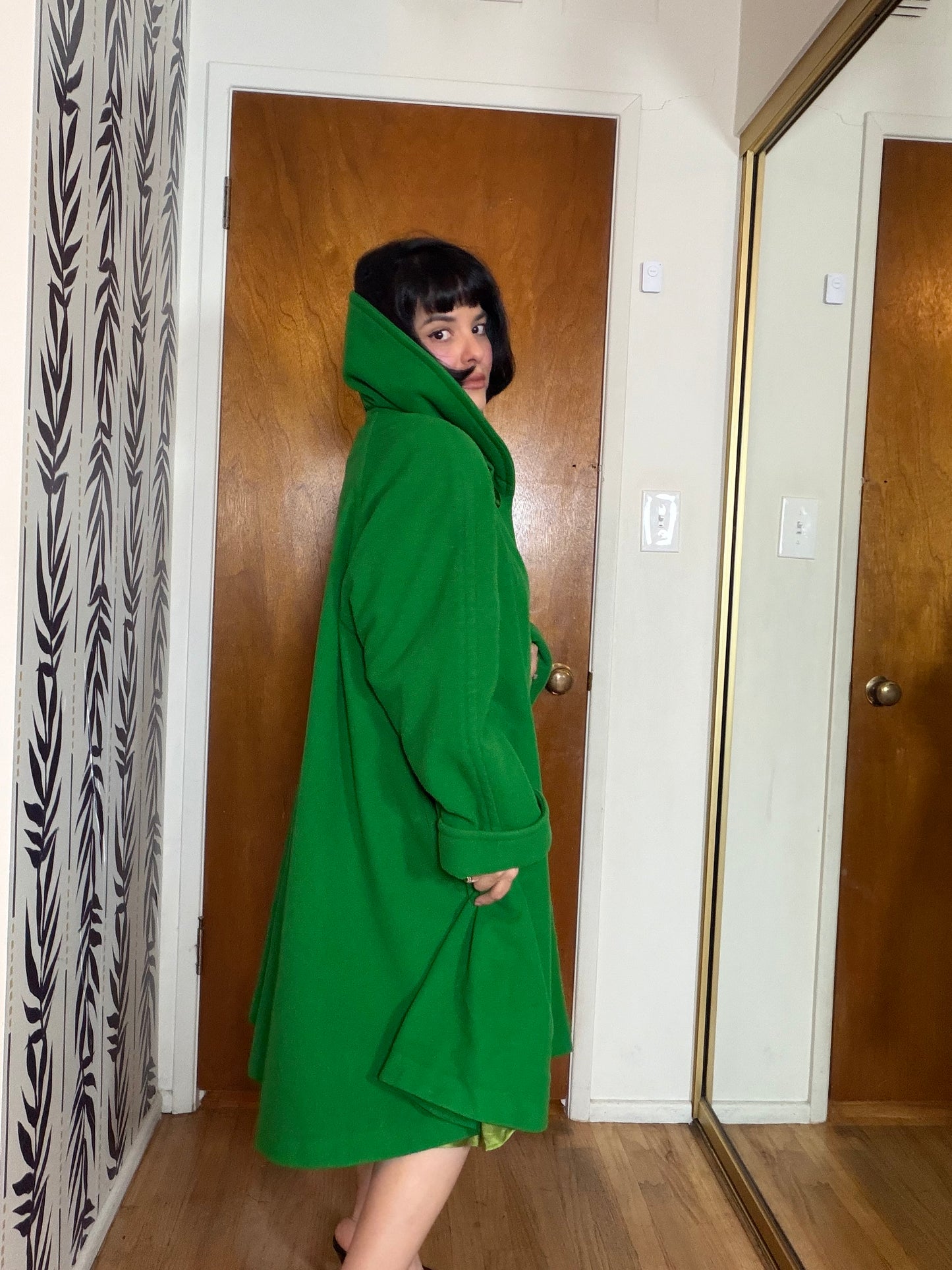 Vintage 80s does 50s Kelley Green Swing Coat by Linda Richards Fits Most Sizes