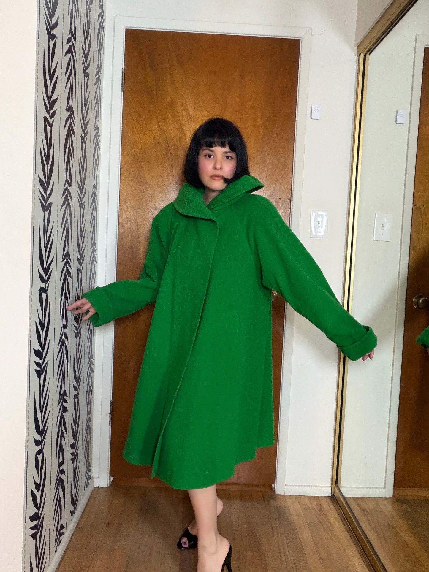 Vintage 80s does 50s Kelley Green Swing Coat by Linda Richards Fits Most Sizes
