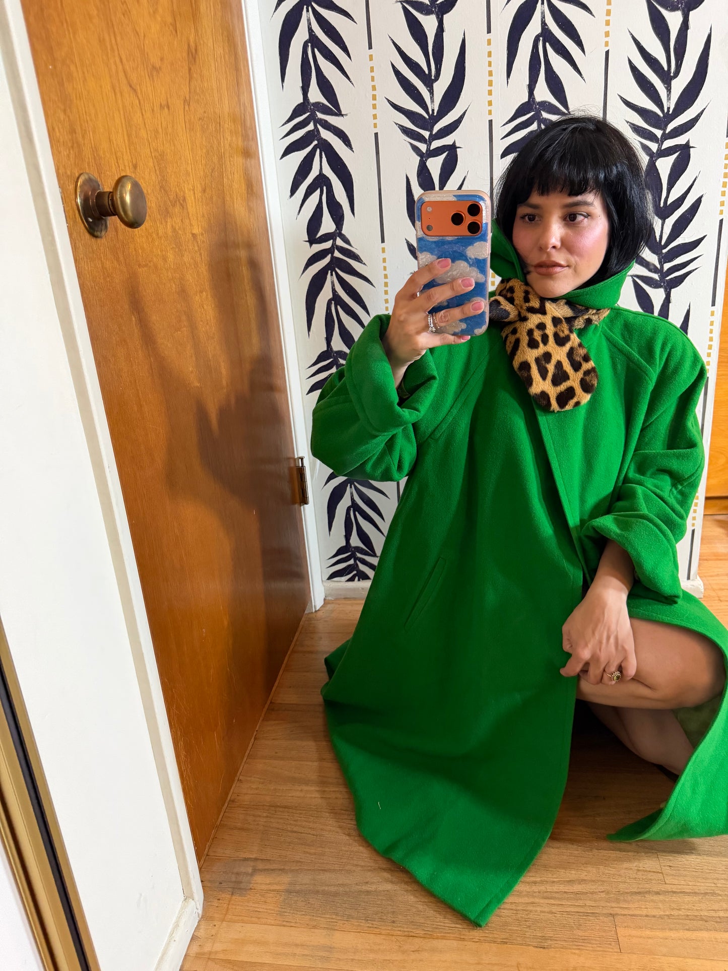 Vintage 80s does 50s Kelley Green Swing Coat by Linda Richards Fits Most Sizes