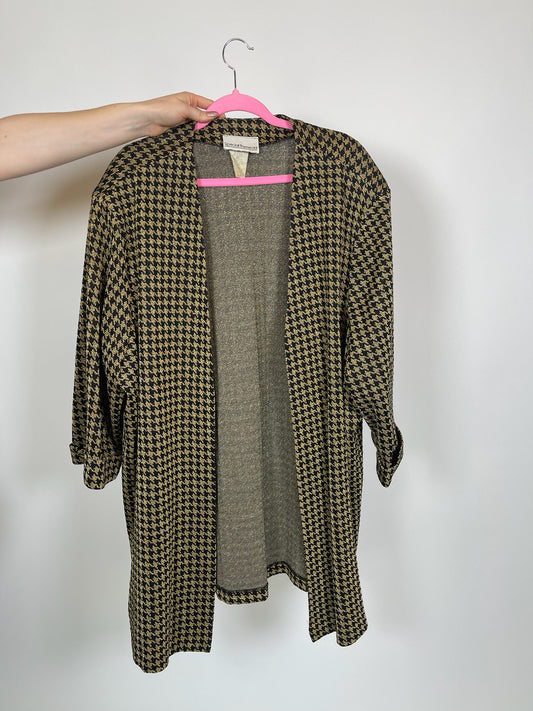 Vintage 80s "Special Thyme Ltd." Gold & Black Houndstooth Jacket - Fits Most Sizes