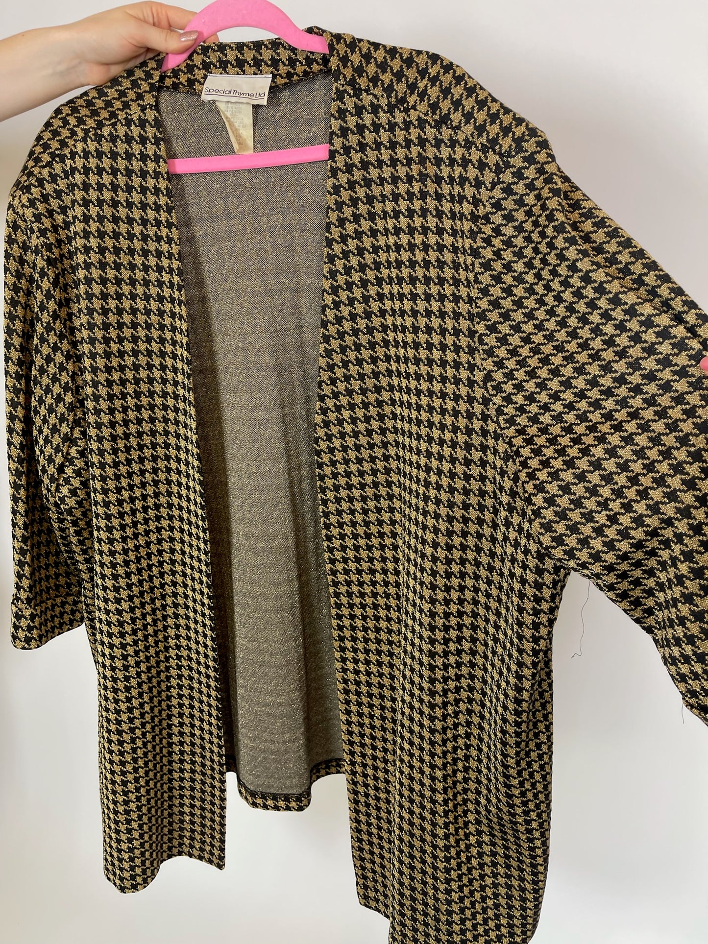 Vintage 80s "Special Thyme Ltd." Gold & Black Houndstooth Jacket - Fits Most Sizes