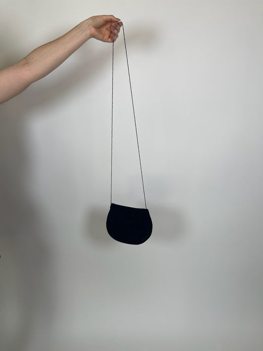 Vintage 80s Black Suede Leather Cross Body Bag