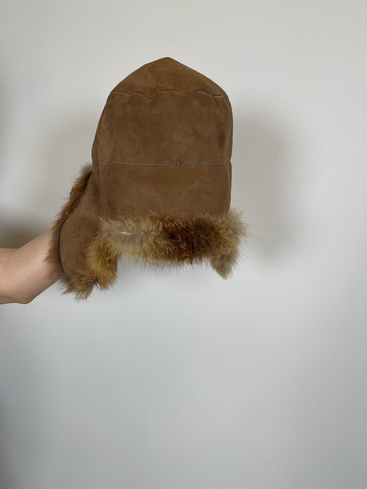 Vintage Real Fox Hair Ear Flap Hat - Fits Most Sizes