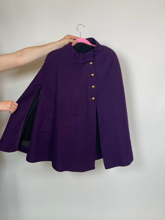 Vintage 60s Purple Wool Poncho Cape - Fits Most Sizes