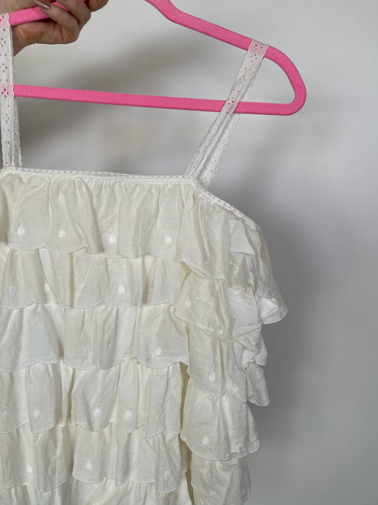 Vintage 60s 70s Tiered Cotton Doily Bodysuit - Fits Up To Size M