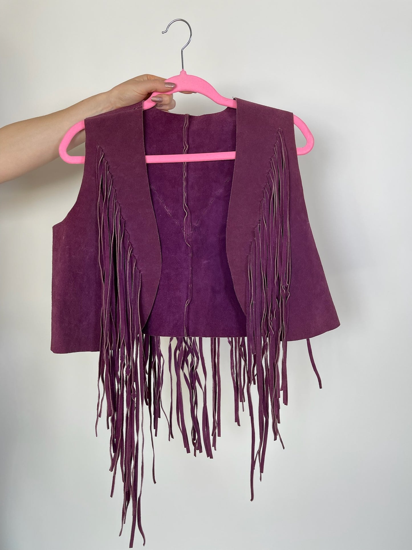 Vintage 70s Purple Suede Leather Vest With Long Fringe - Fits Most Sizes