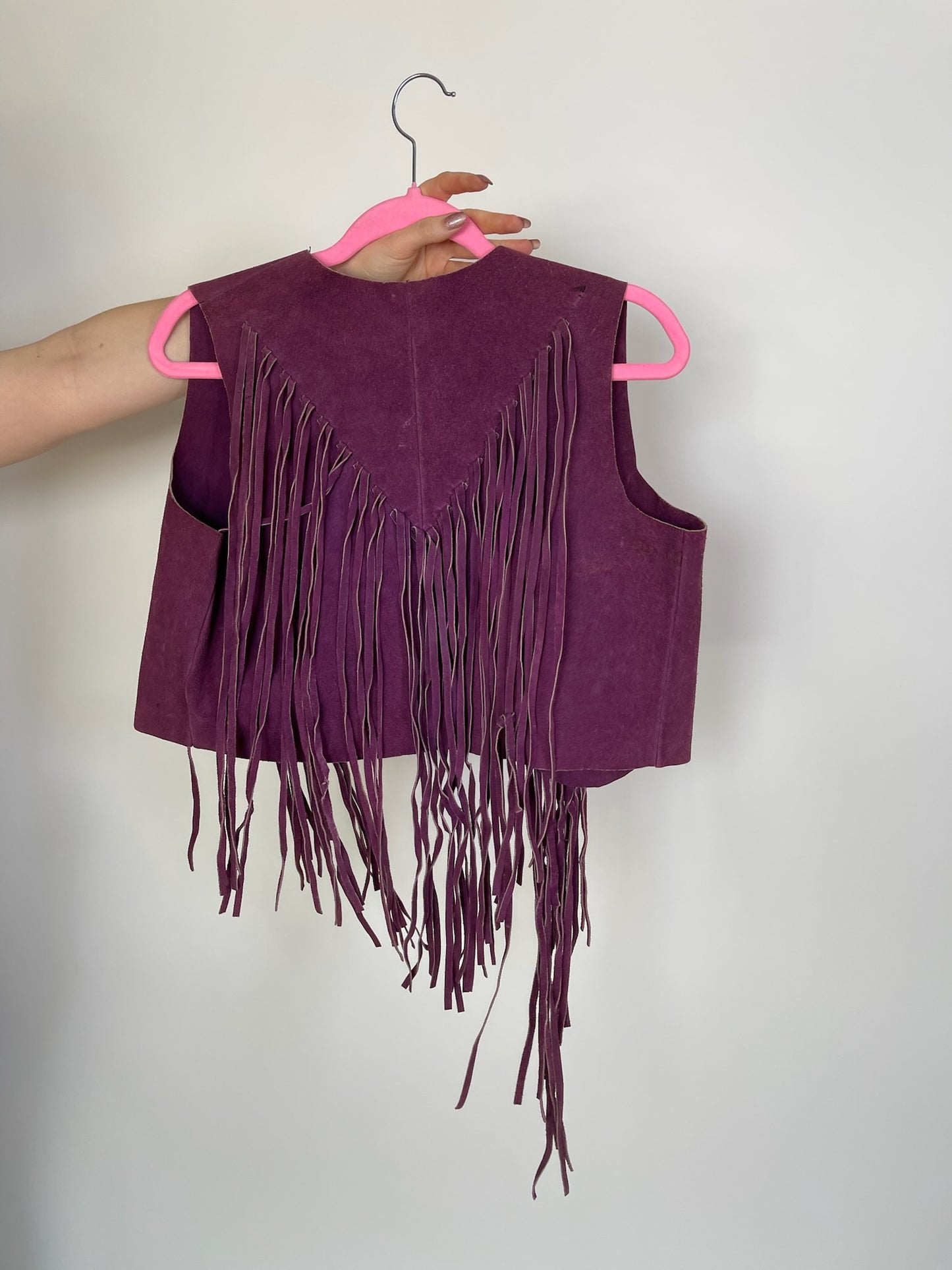 Vintage 70s Purple Suede Leather Vest With Long Fringe - Fits Most Sizes