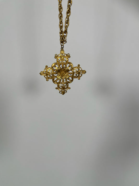 Vintage 60s 70s Gold Cross Statement Necklace
