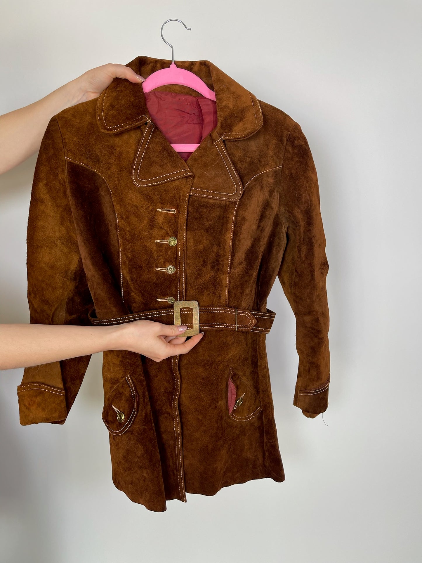 Vintage 60s 70s Brown Suede Leather Jacket - Best Fits Size XS-S