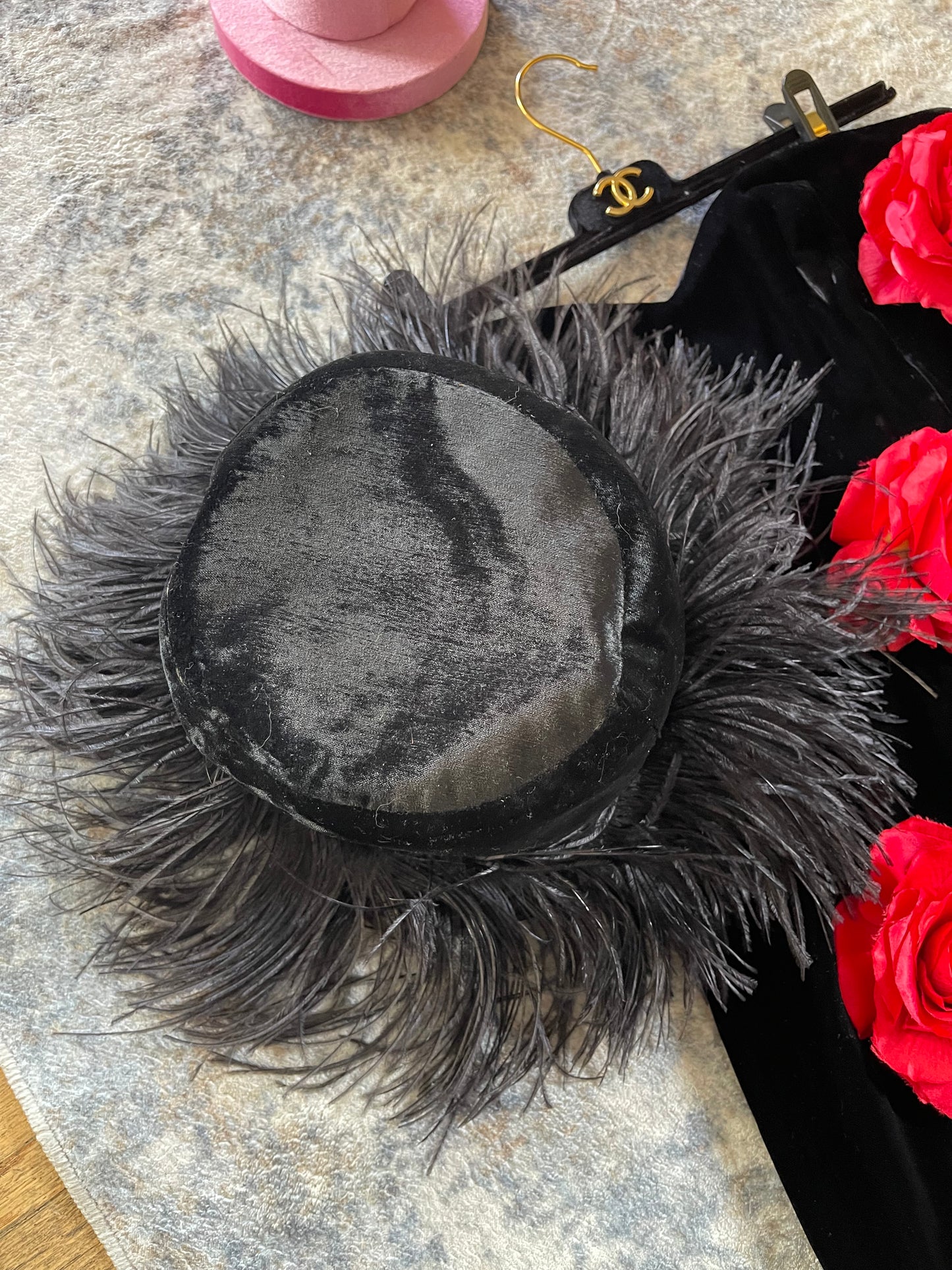 60s Black Ostrich Original Henry Margu Creations Velvet Feather Hat