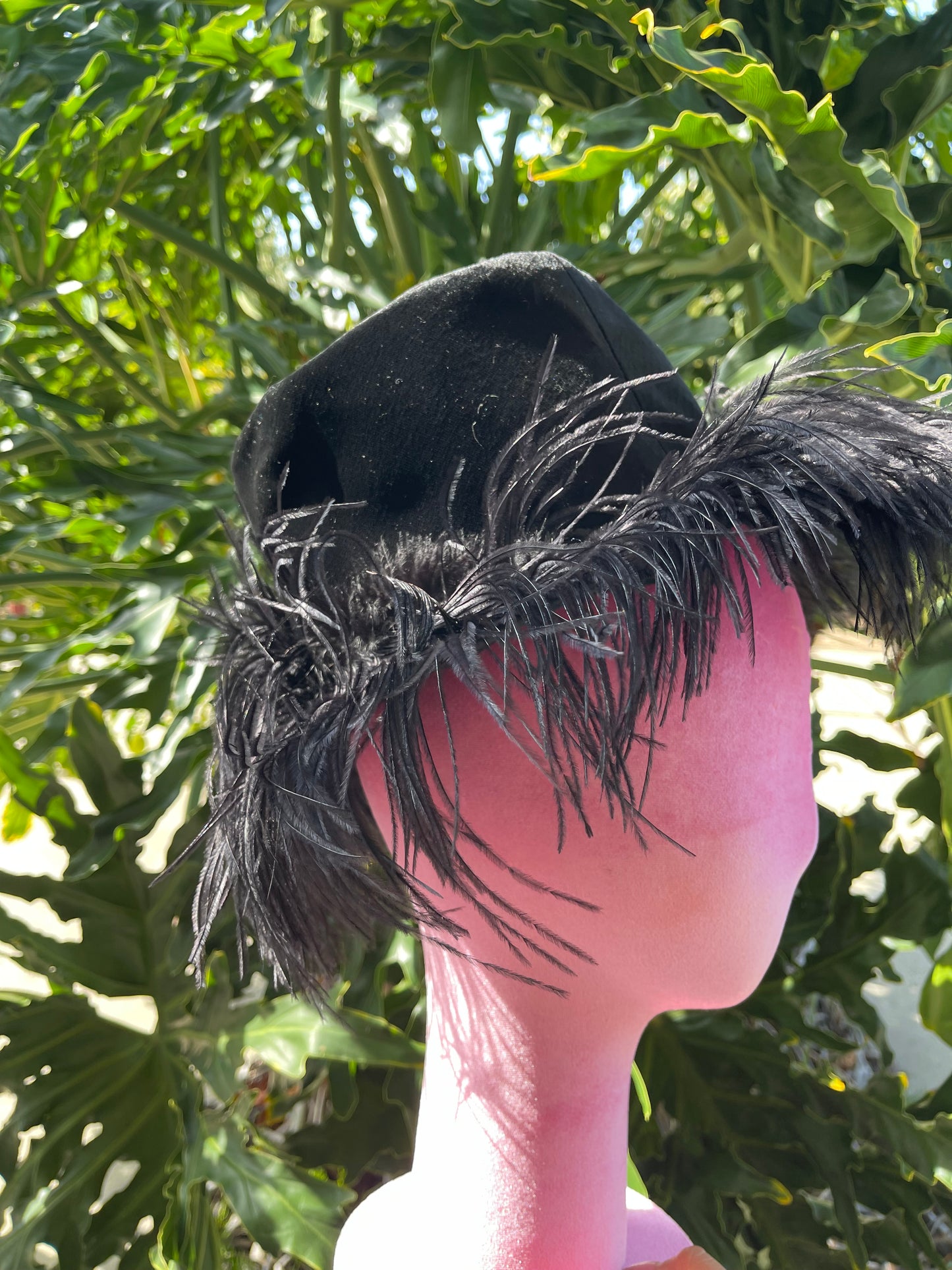 60s Black Ostrich Original Henry Margu Creations Velvet Feather Hat