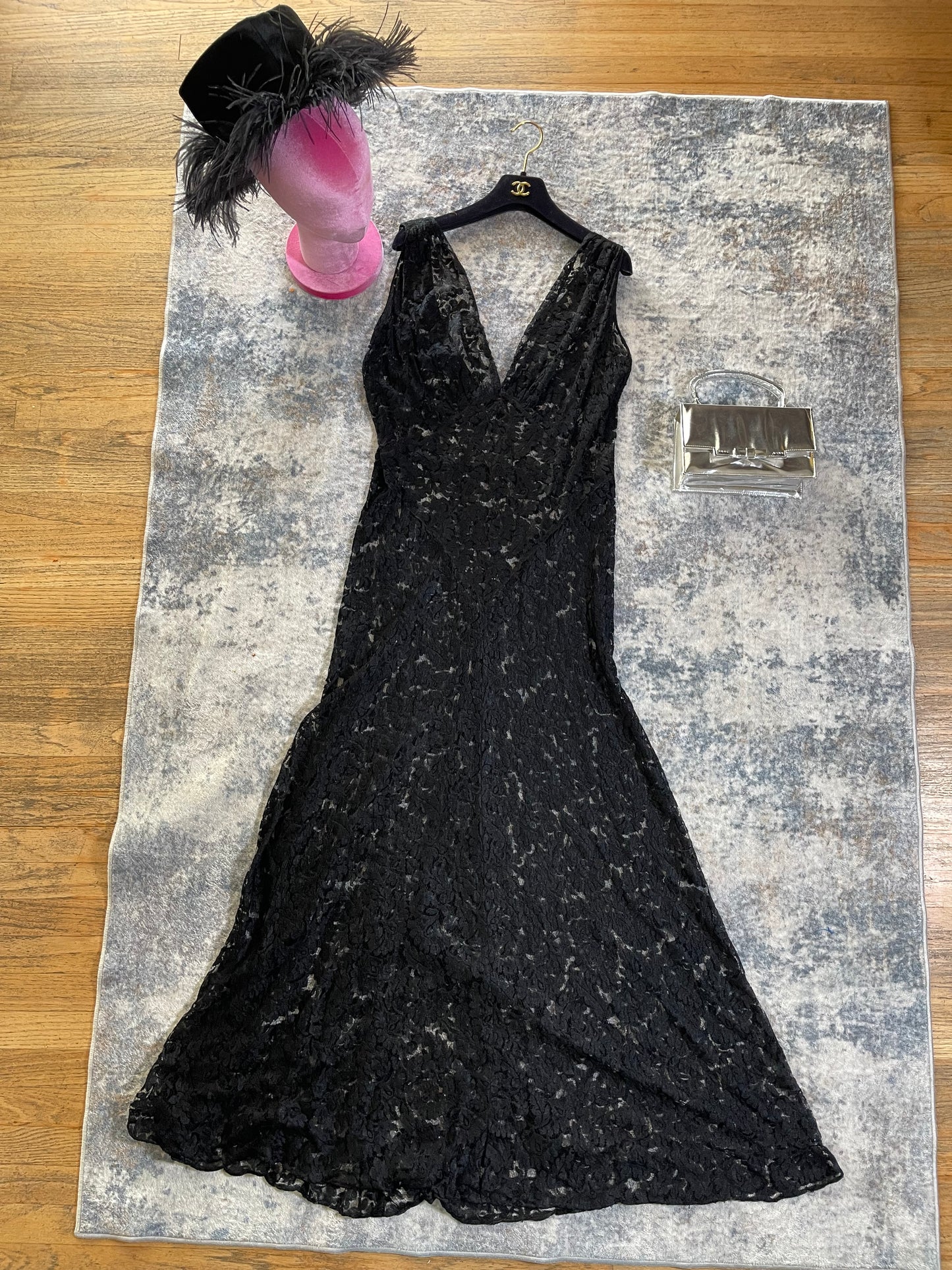 RARE 20s 30s Black Lace Sheer Gown Bolero Jacket Fits XS-M