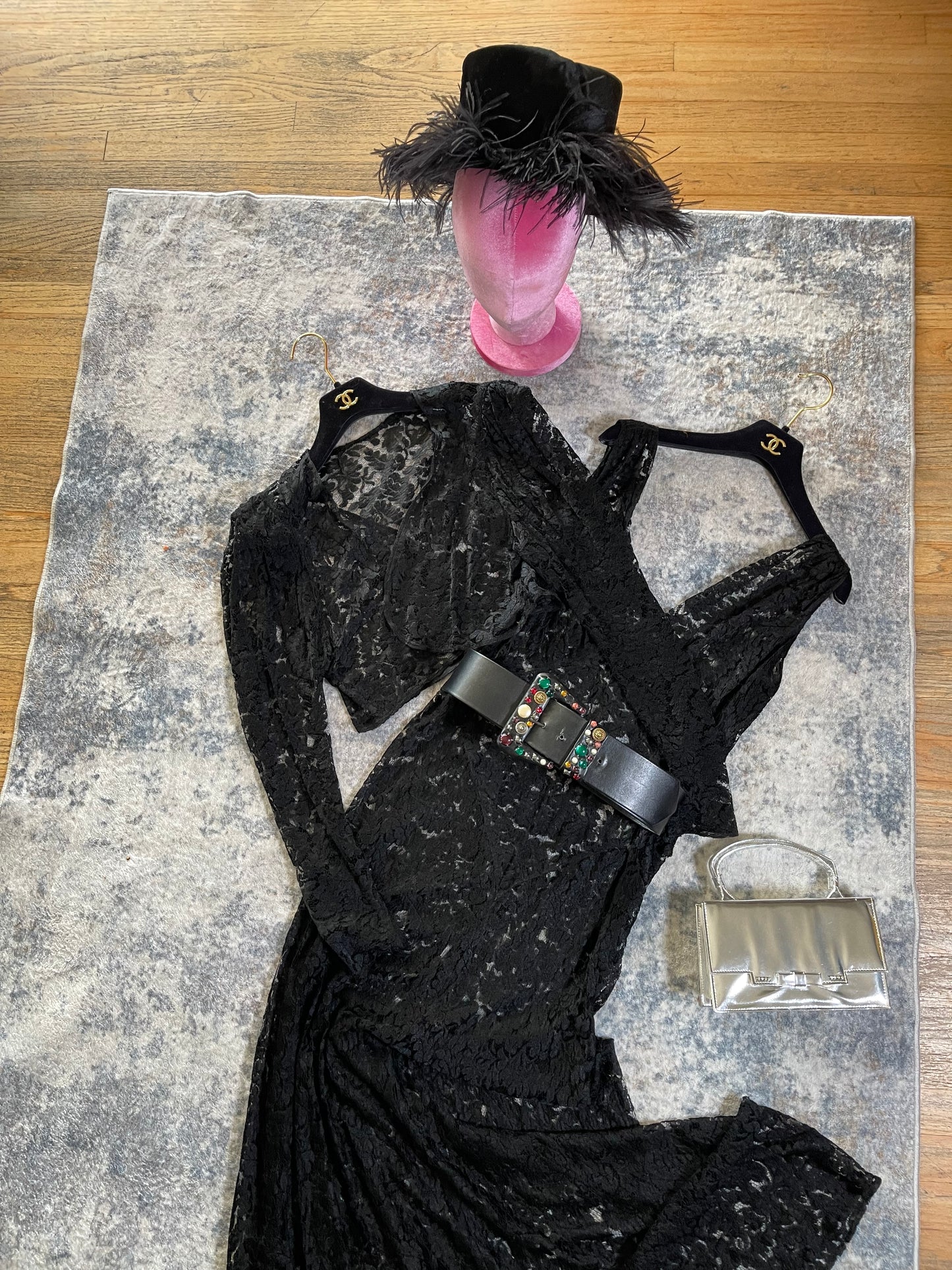 RARE 20s 30s Black Lace Sheer Gown Bolero Jacket Fits XS-M