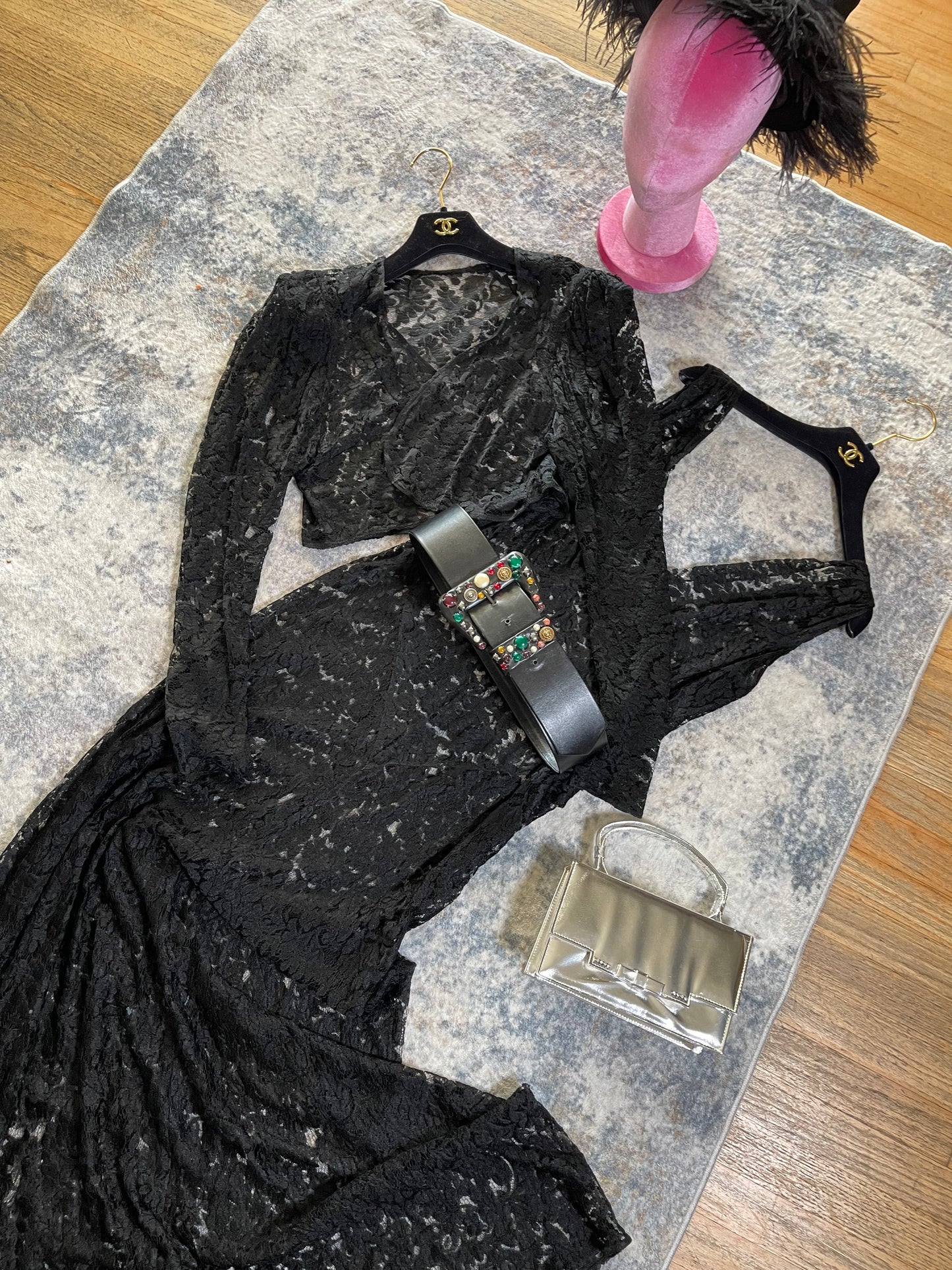 RARE 20s 30s Black Lace Sheer Gown Bolero Jacket Fits XS-M