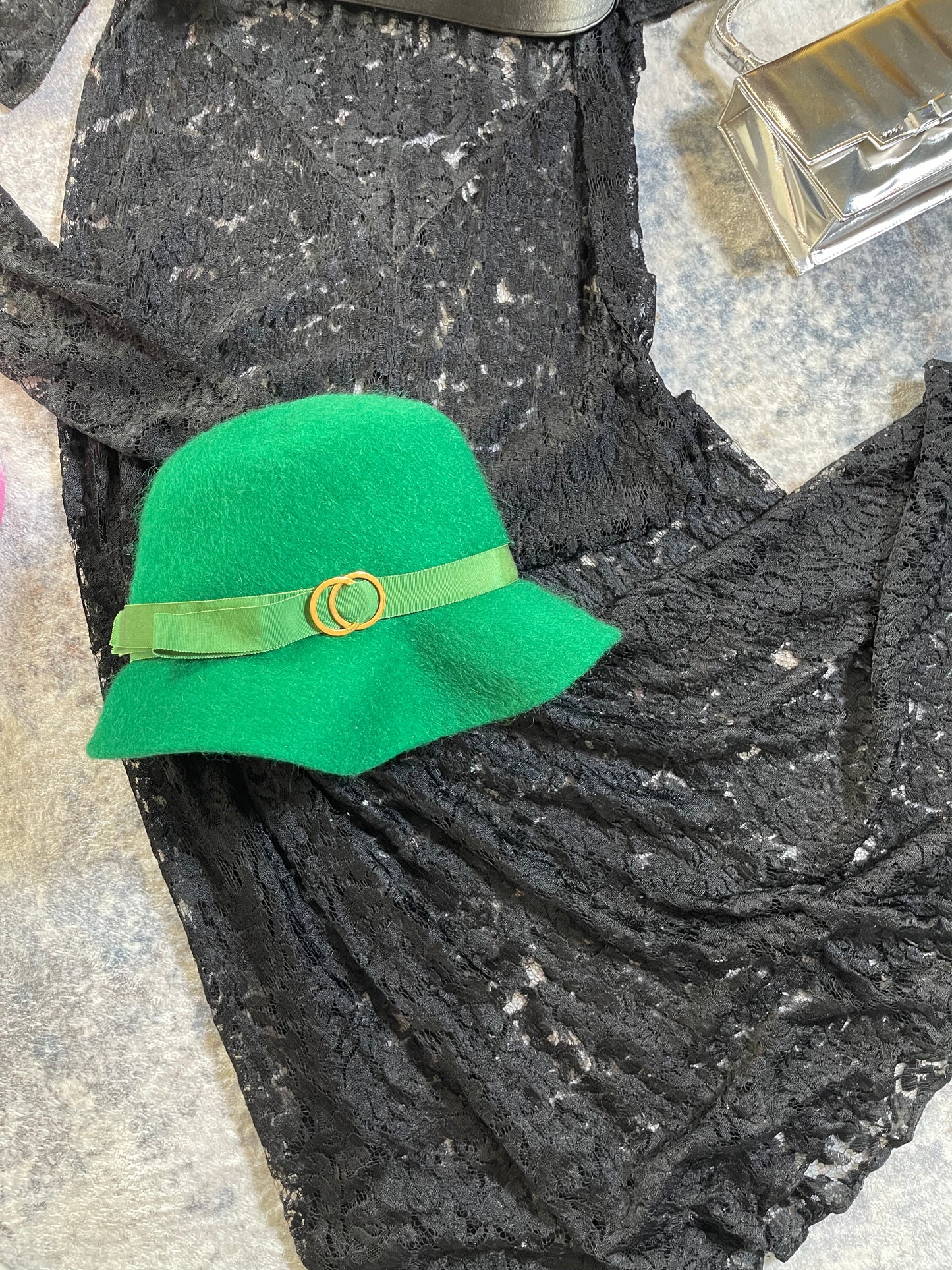 60s Green Wool Buckle Accent Hat