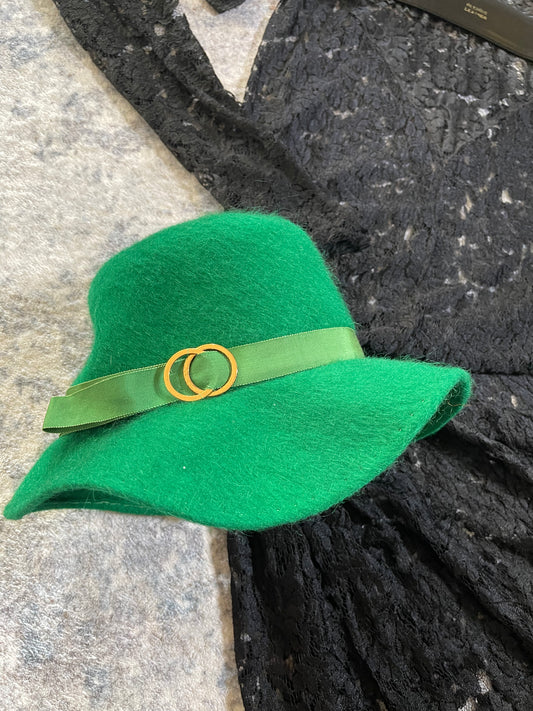 60s Green Wool Buckle Accent Hat