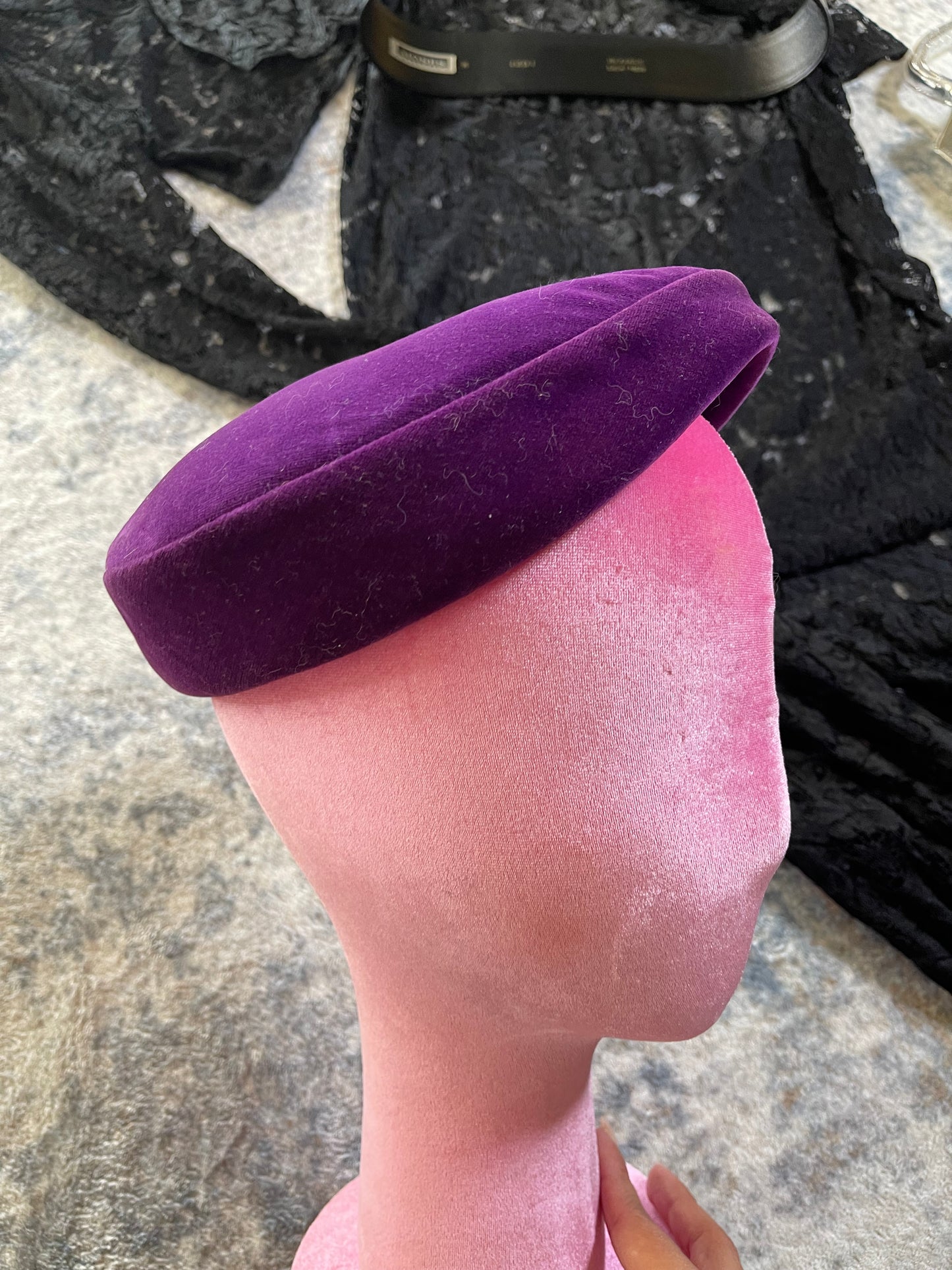 40s Purple Velvet Capulet Hat Fits Most Sizes