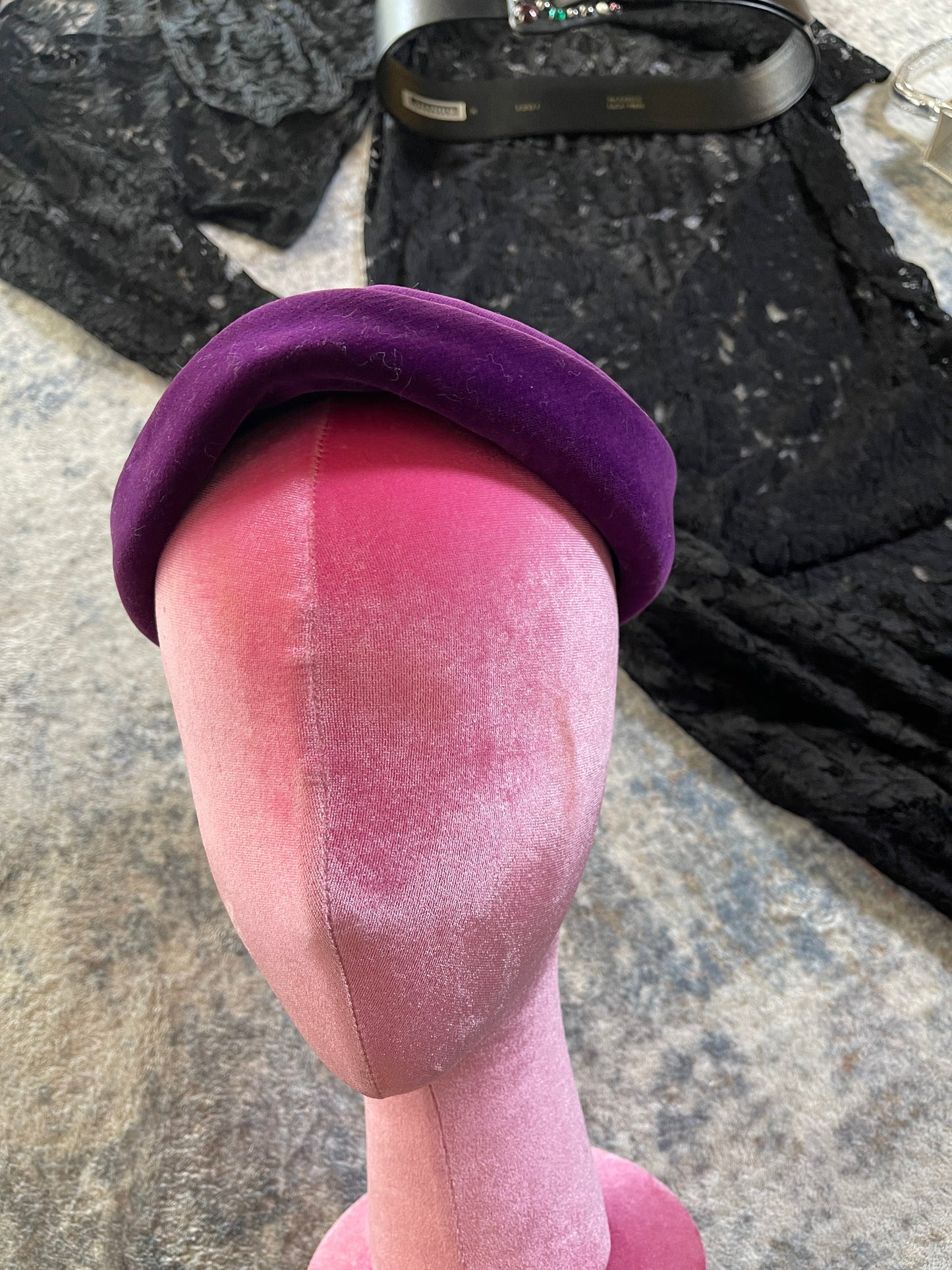 40s Purple Velvet Capulet Hat Fits Most Sizes