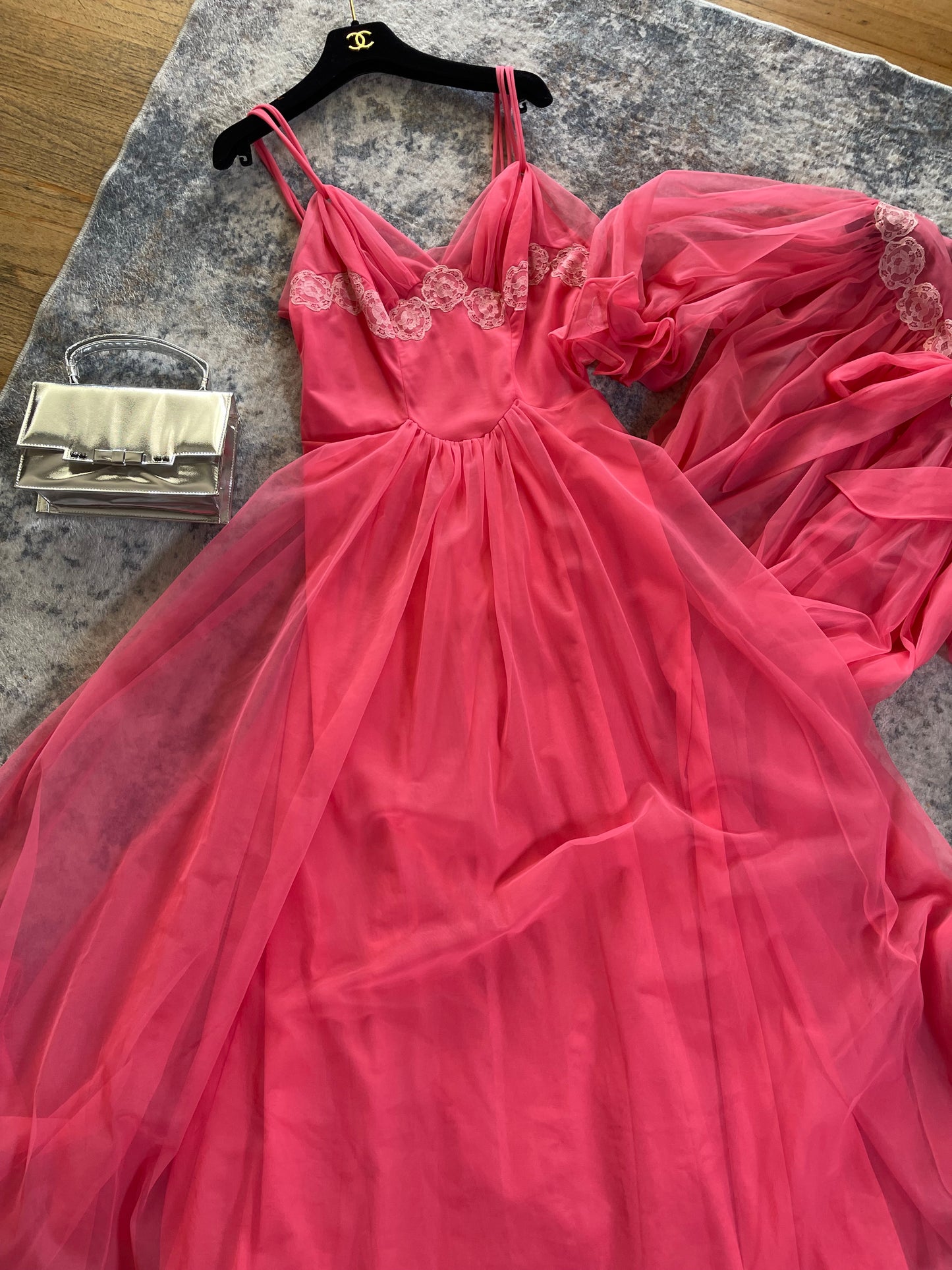 50s Wallace Virginia Pink Coral Peignoir Slip Duster Set Fits XS-M