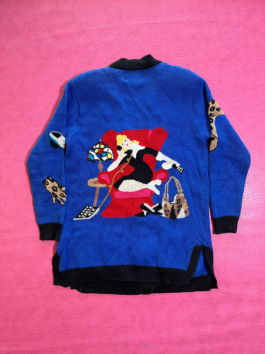 Vintage 90s "Story Book Knits" Lady Chillin Out Cardigan - Fits Most Sizes