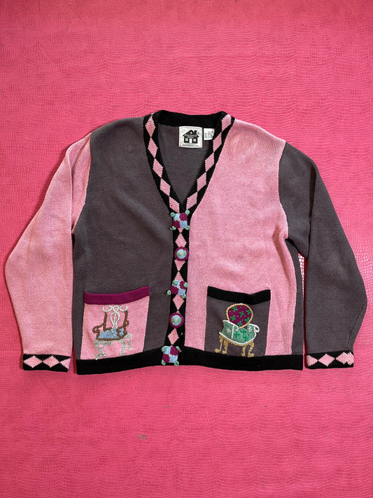 Vintage 90s "Story Book Knits" Furniture Cardigan - Fits Most Sizes