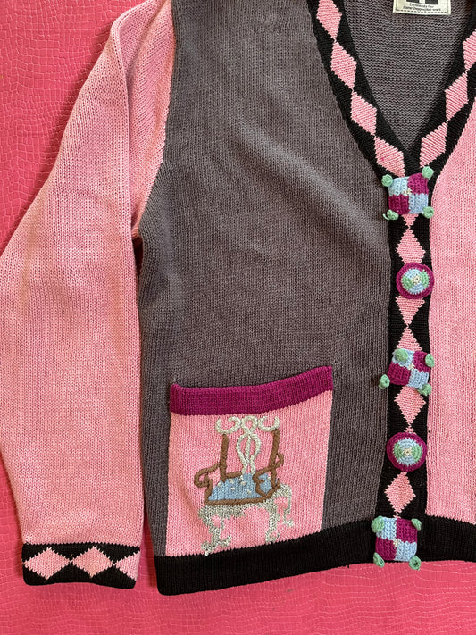 Vintage 90s "Story Book Knits" Furniture Cardigan - Fits Most Sizes