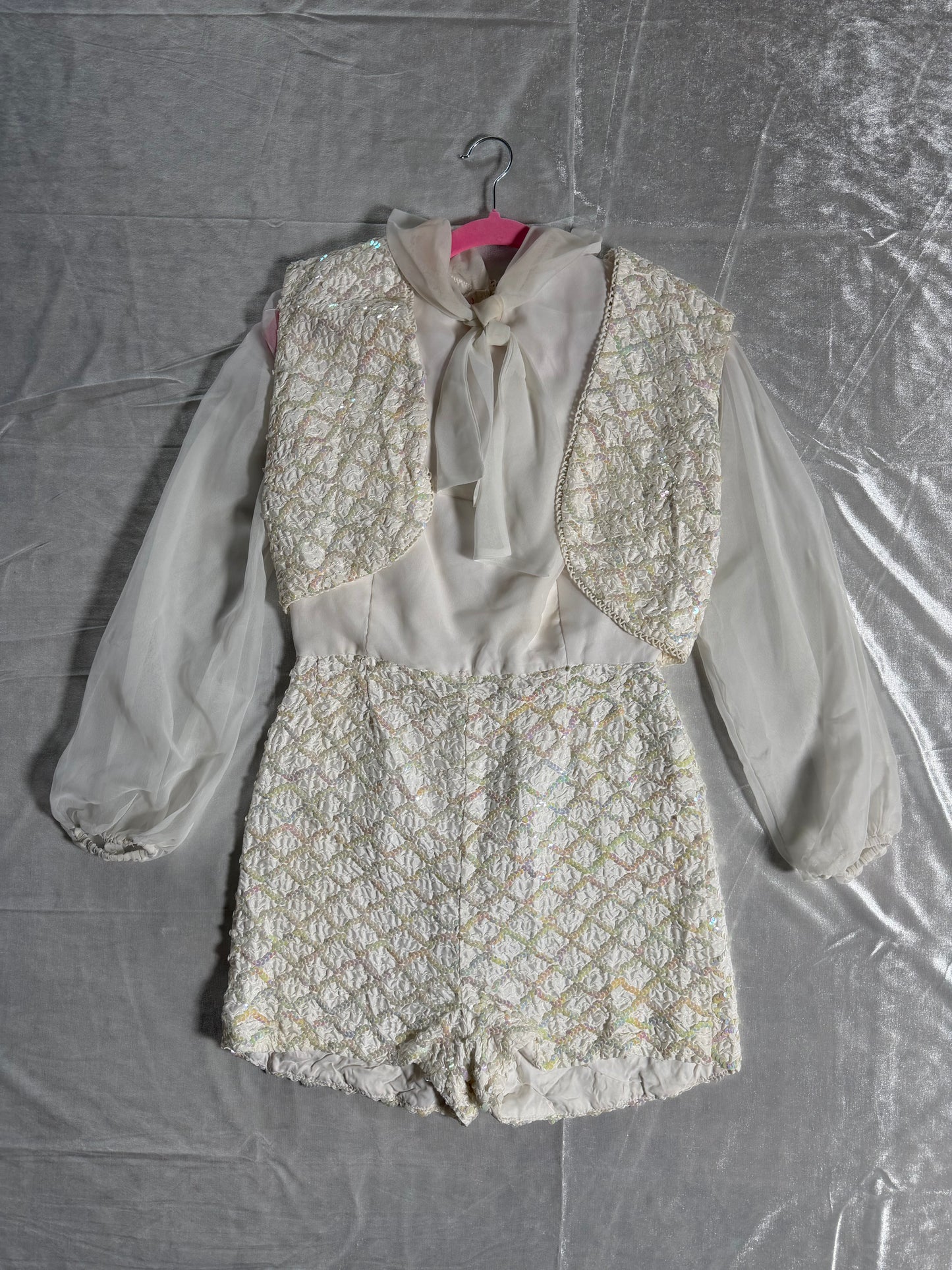 Vintage 60s Aurora Harlequin Sequin Romper Vest fits S-M