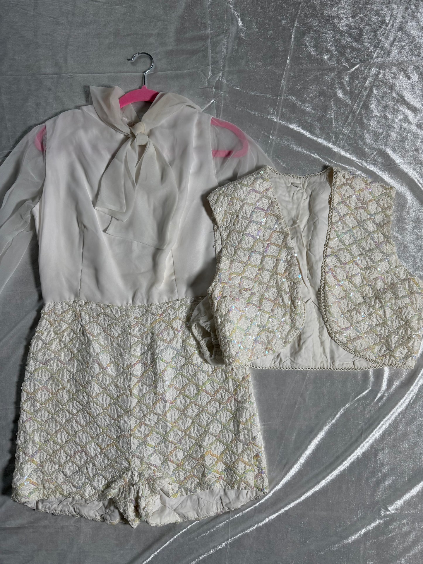 Vintage 60s Aurora Harlequin Sequin Romper Vest fits S-M