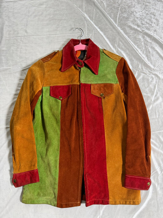 Vintage 60s / 70s Color Block Suede Jacket by Wheels of Men RARE GRAIL Fits XS-SM