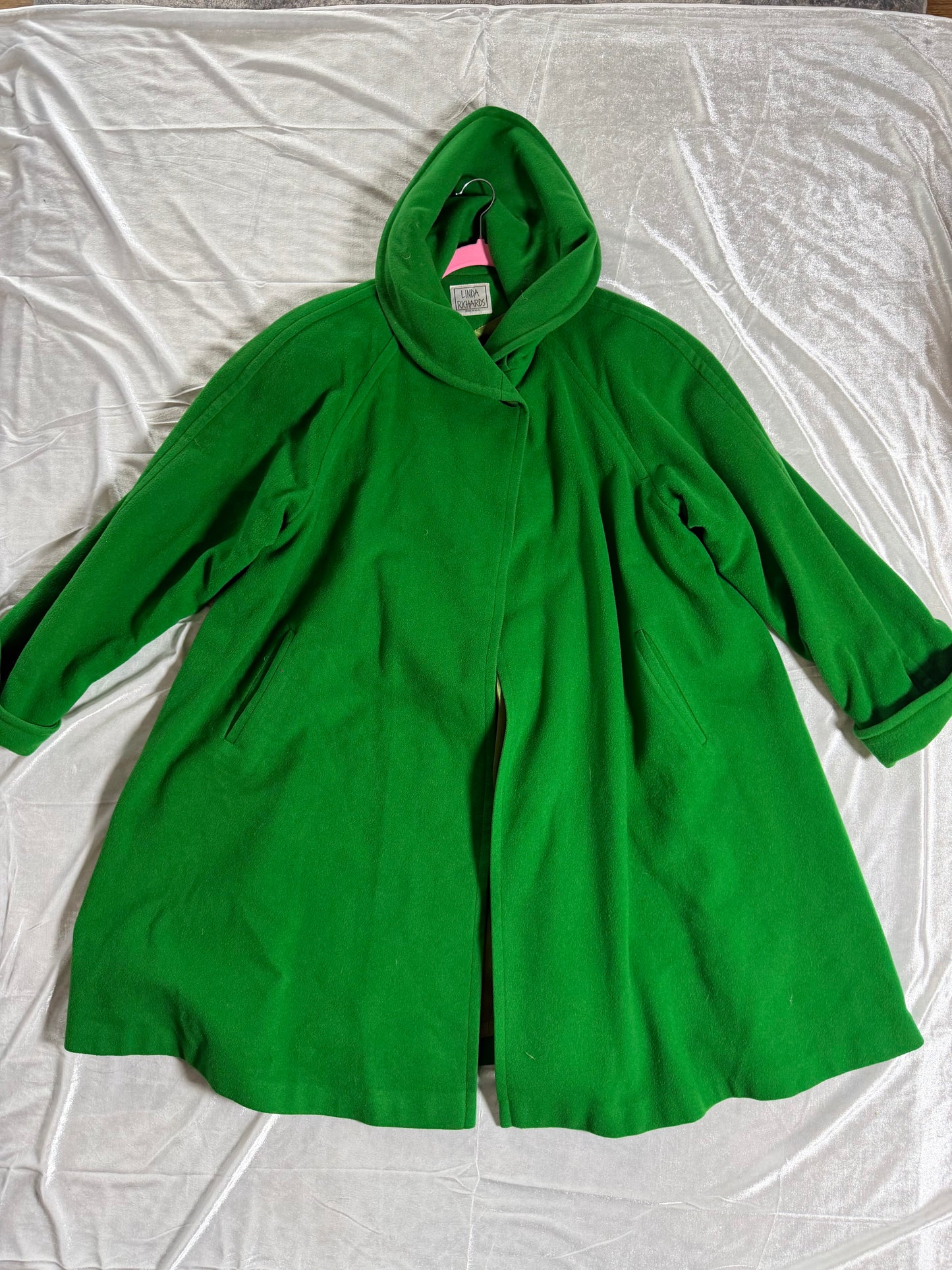 Vintage 80s does 50s Kelley Green Swing Coat by Linda Richards Fits Most Sizes