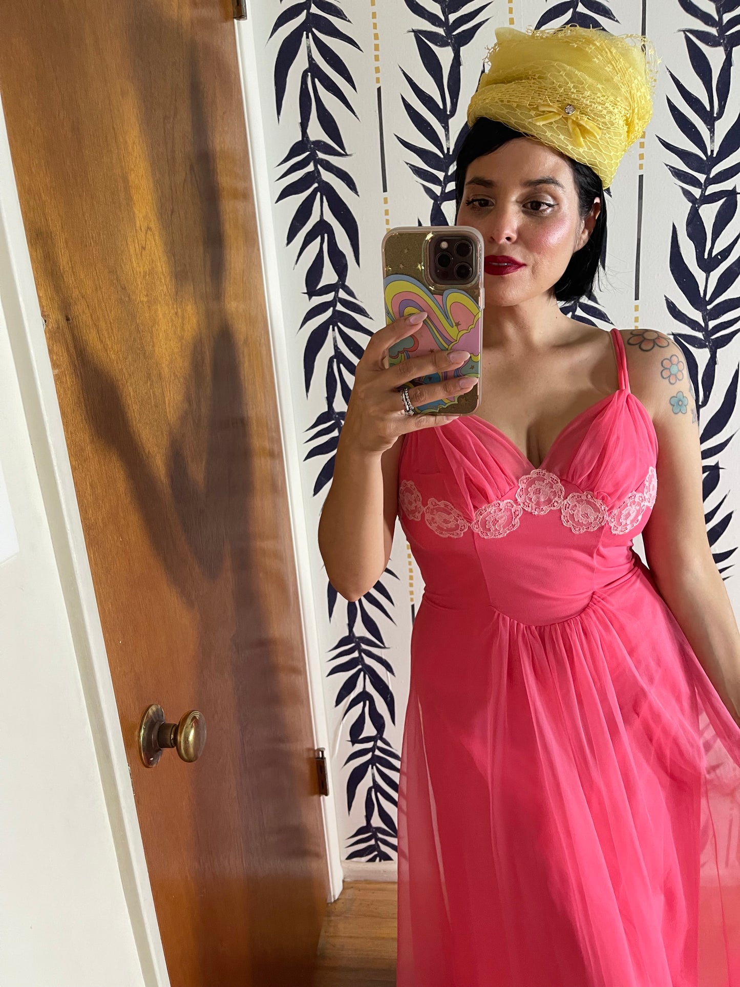 Aldenaire 50s/60s Pillow Box Mesh Net Yellow Hat