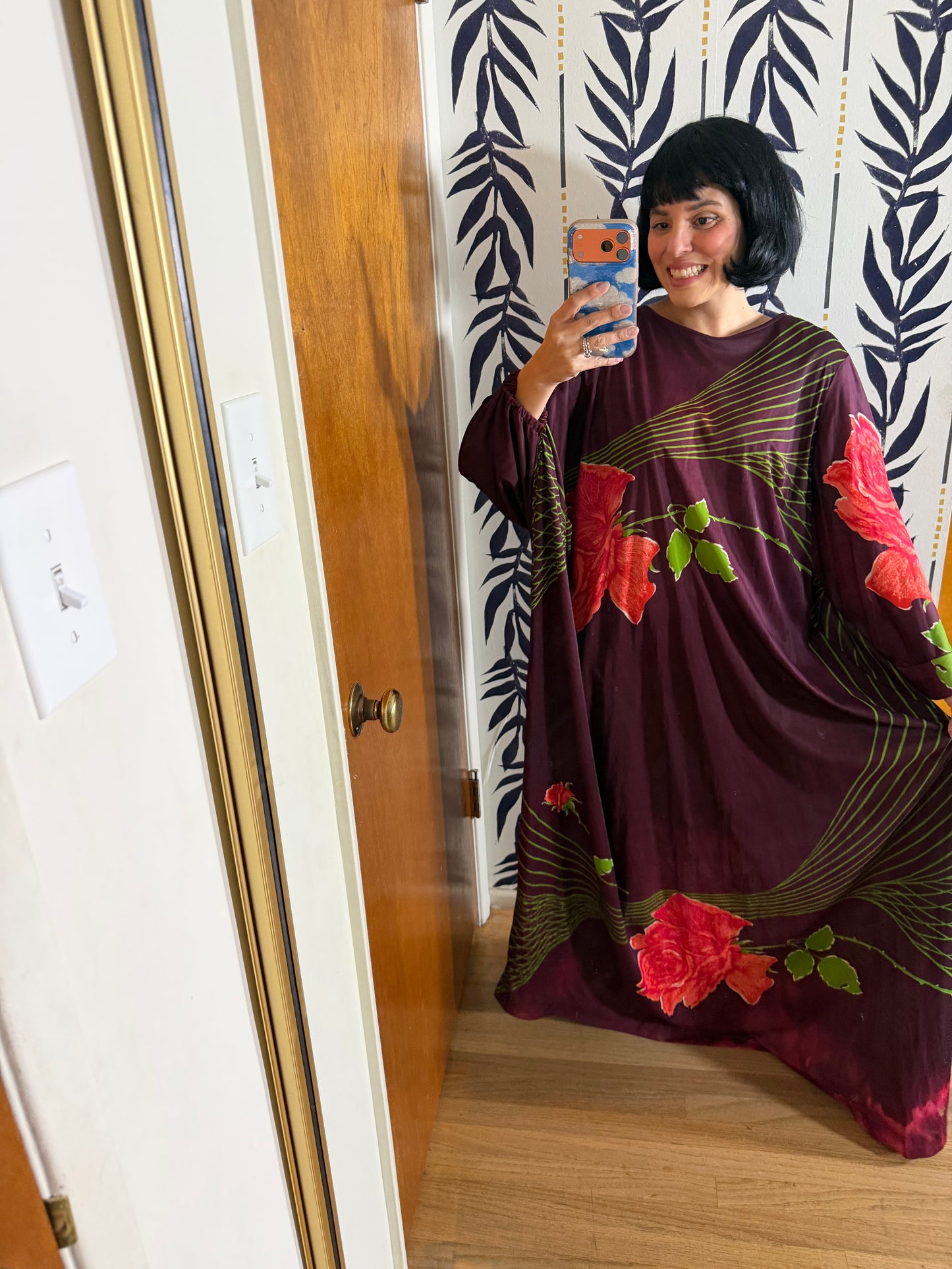 60s Psychedelic Rose Caftan Dress Fits Most Sizes