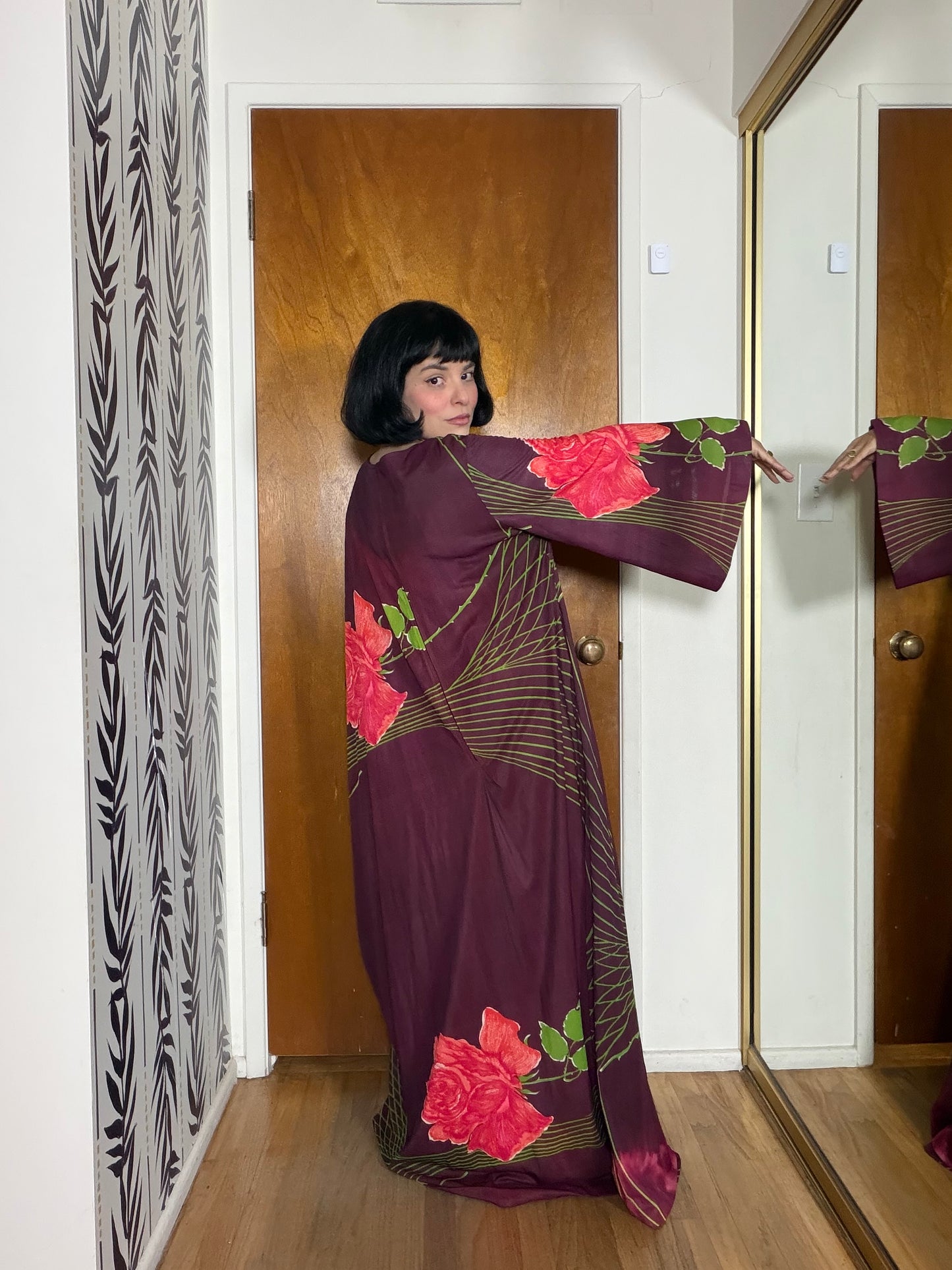 60s Psychedelic Rose Caftan Dress Fits Most Sizes