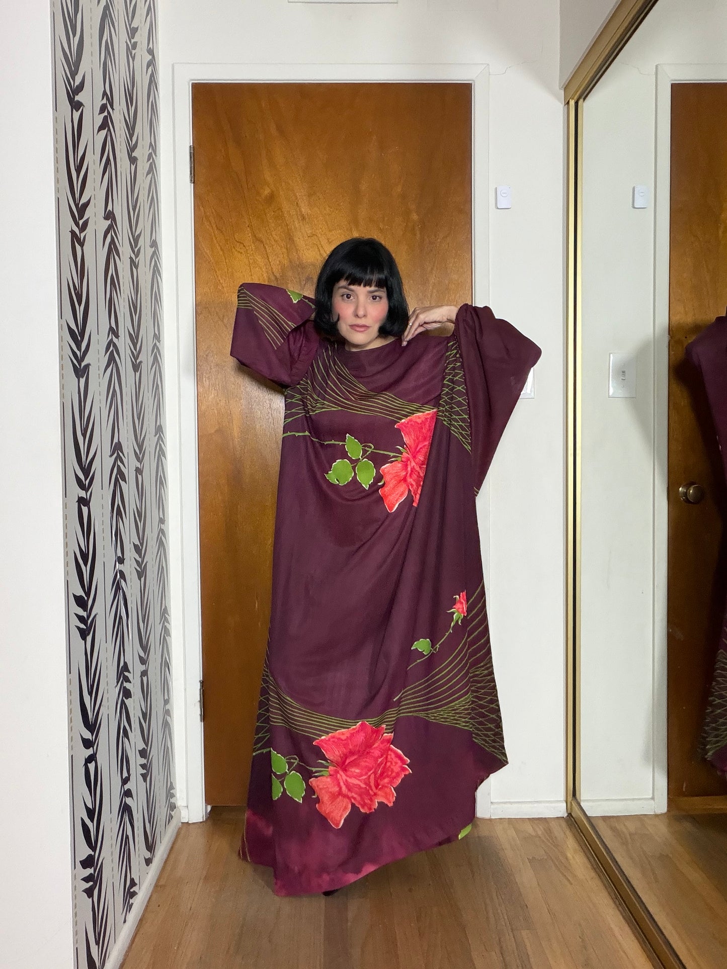 60s Psychedelic Rose Caftan Dress Fits Most Sizes