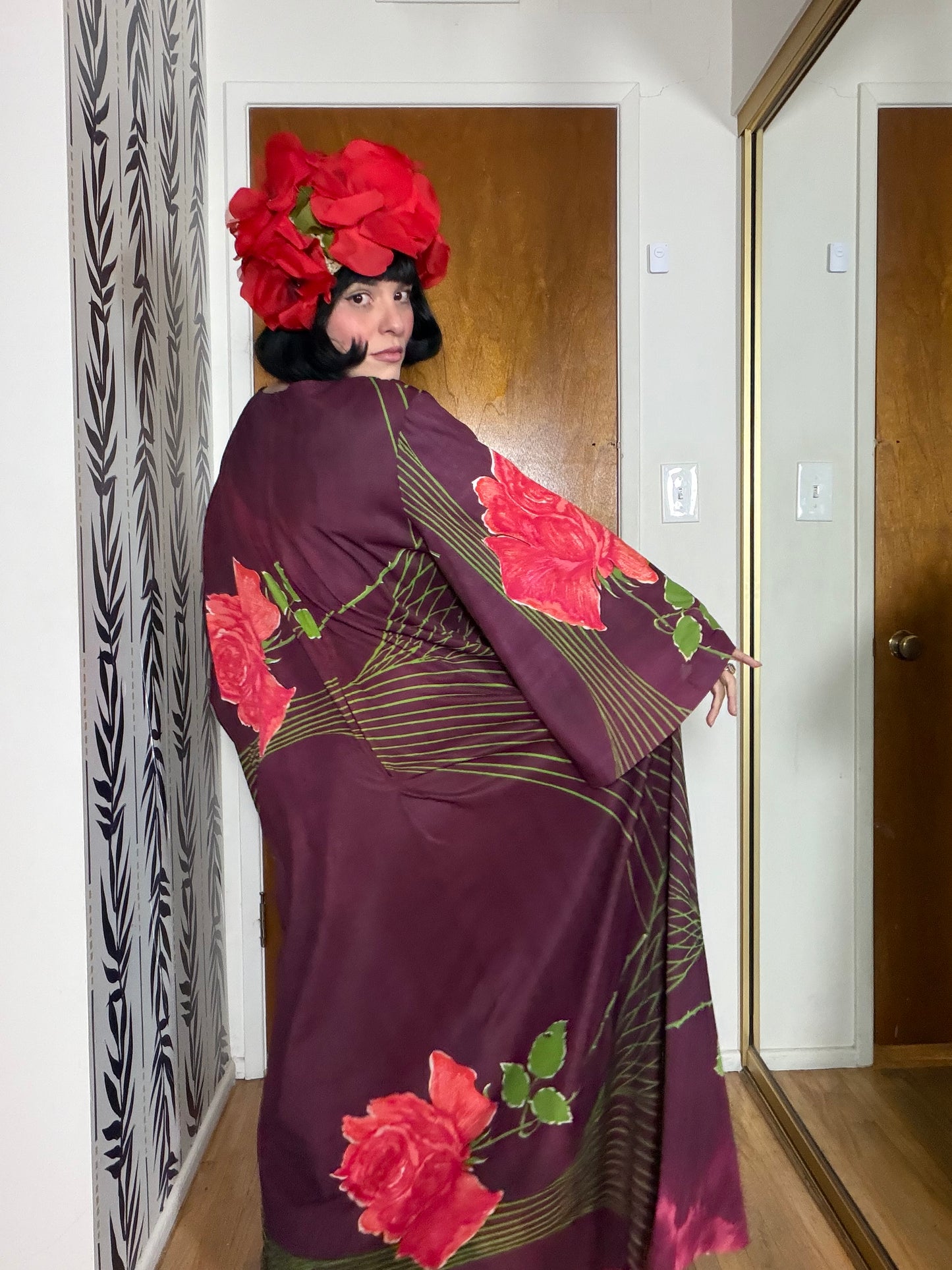 60s Psychedelic Rose Caftan Dress Fits Most Sizes