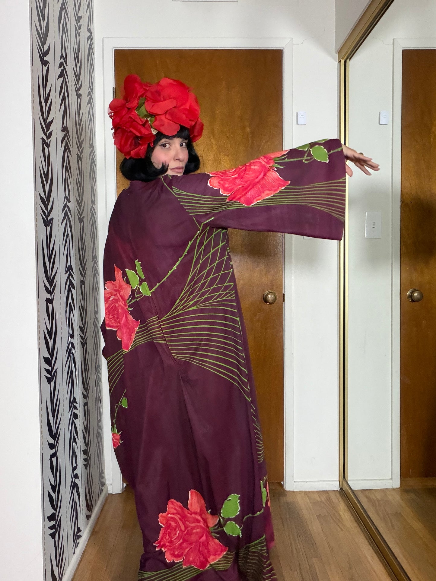 60s Psychedelic Rose Caftan Dress Fits Most Sizes