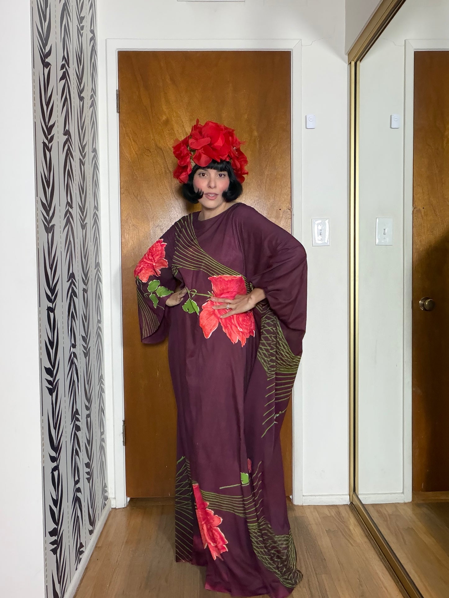 60s Psychedelic Rose Caftan Dress Fits Most Sizes