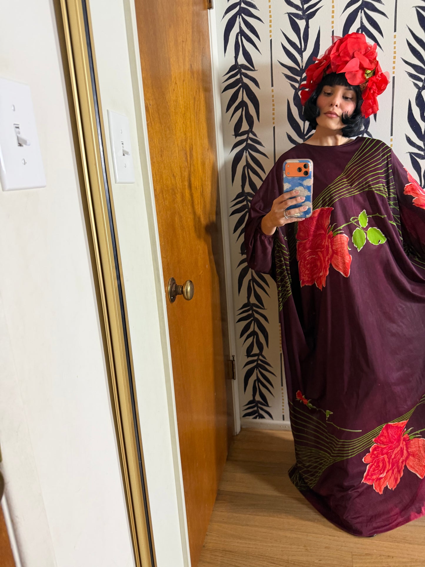 60s Psychedelic Rose Caftan Dress Fits Most Sizes