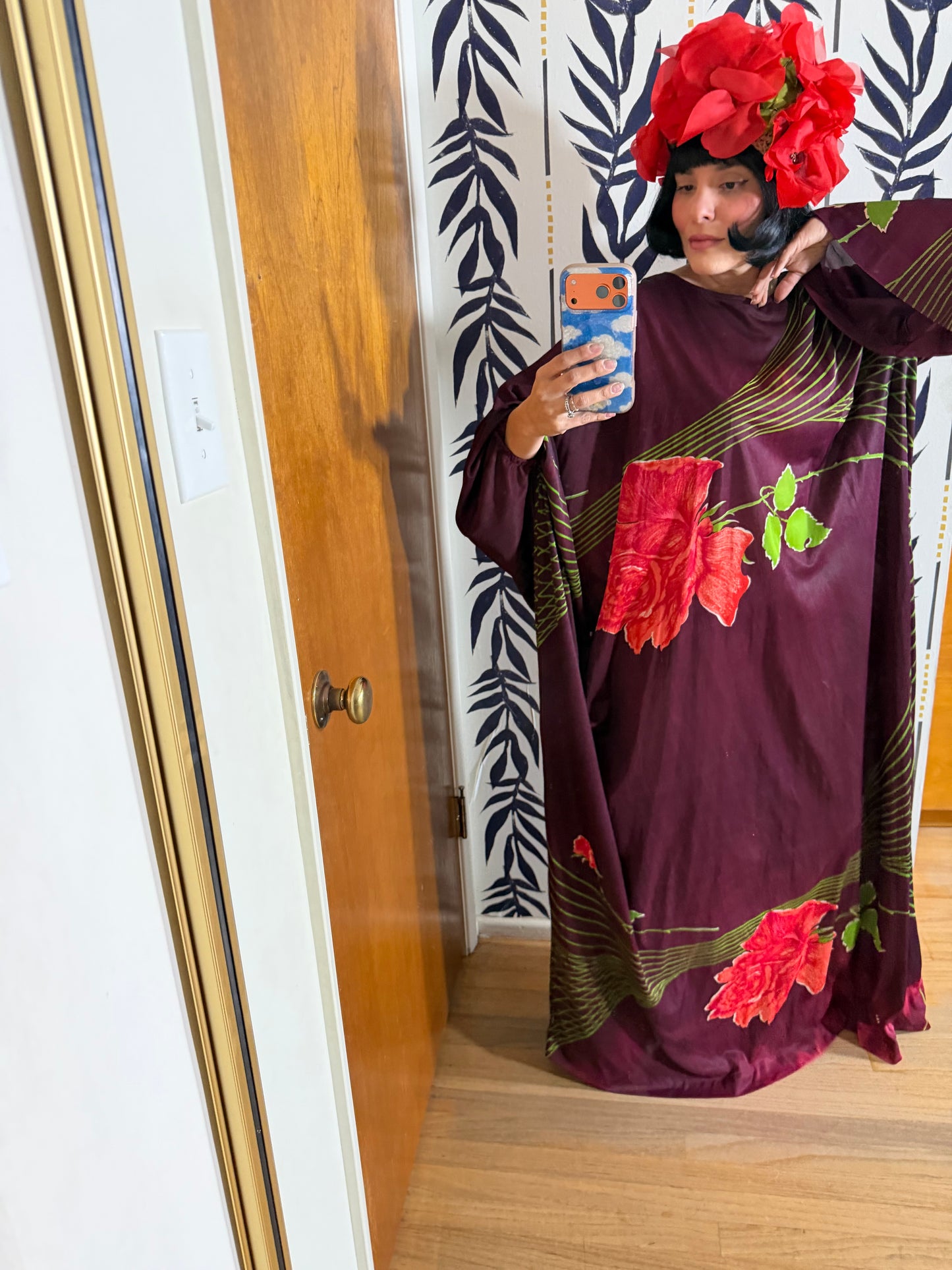 60s Psychedelic Rose Caftan Dress Fits Most Sizes