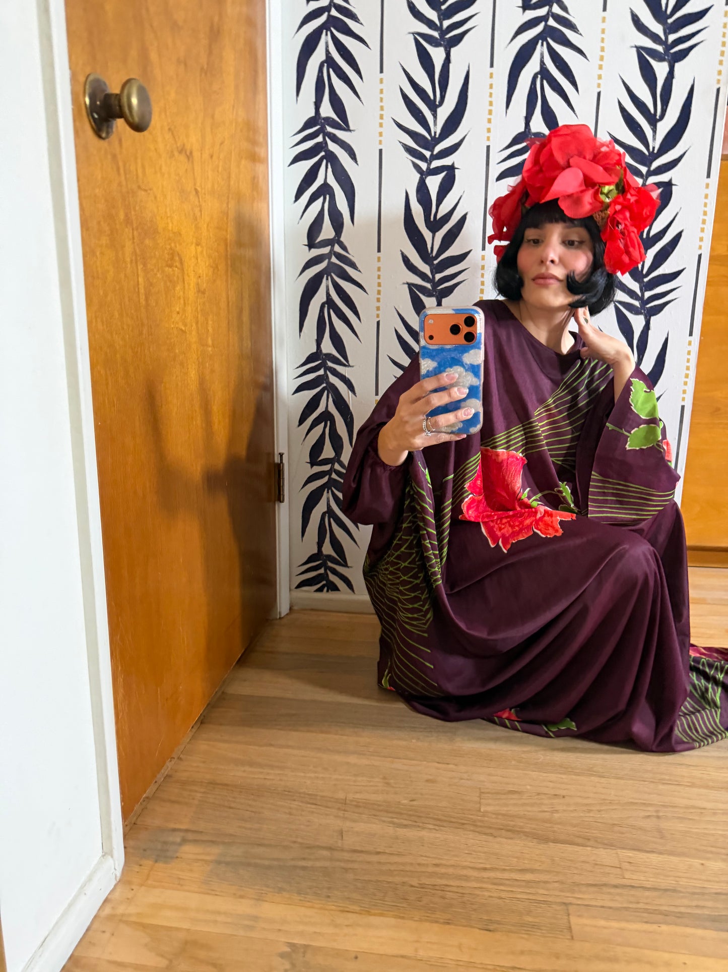 60s Psychedelic Rose Caftan Dress Fits Most Sizes