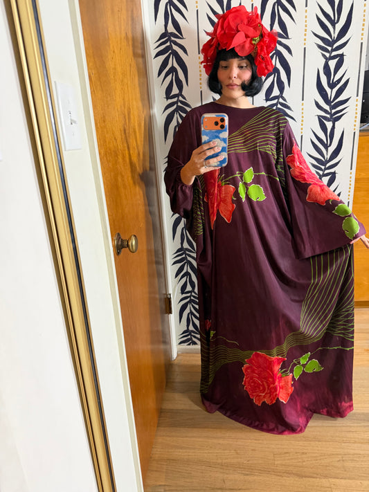 60s Psychedelic Rose Caftan Dress Fits Most Sizes